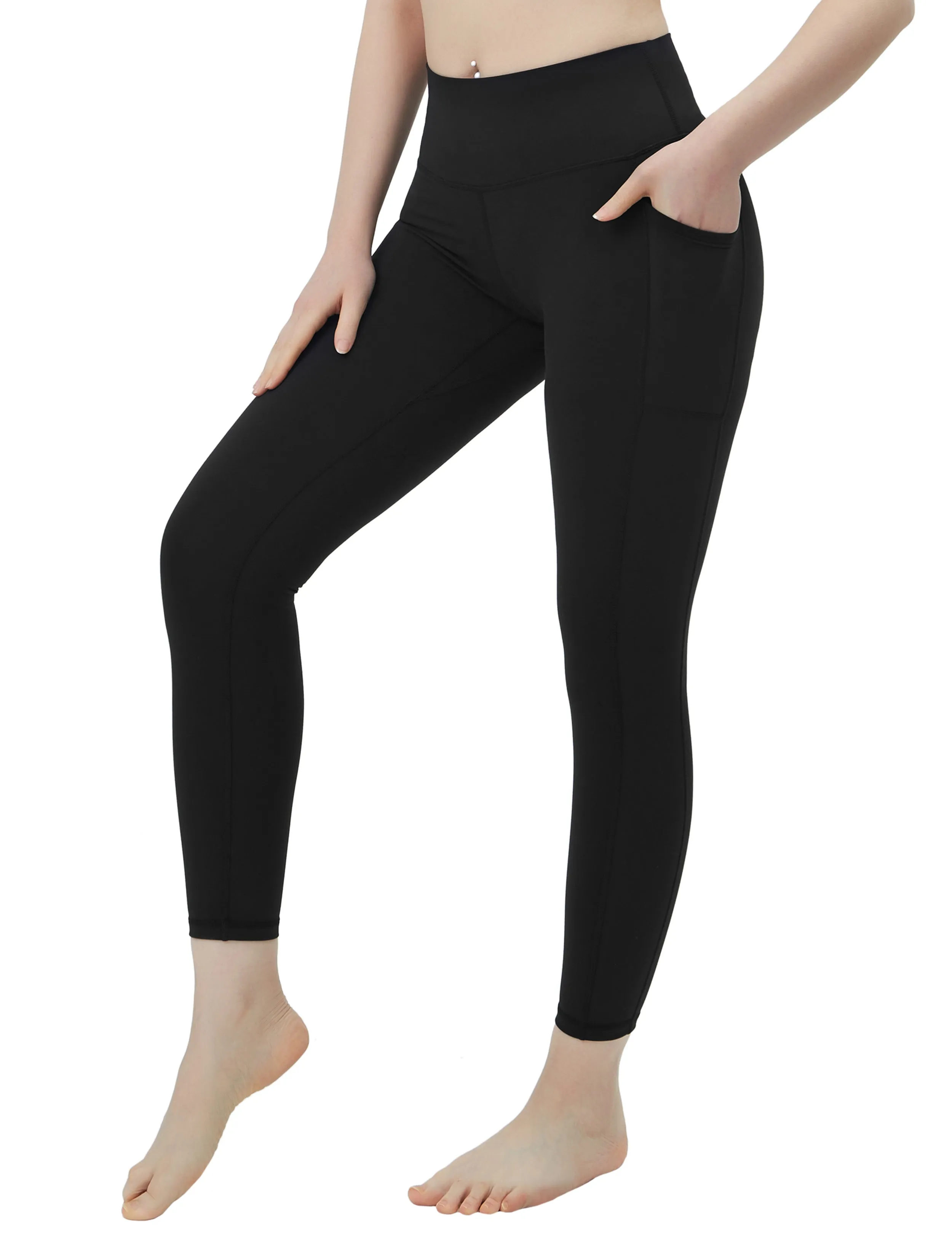 High Waisted Pilates Pants 7/8 Length Leggings with Pockets black_Pilates