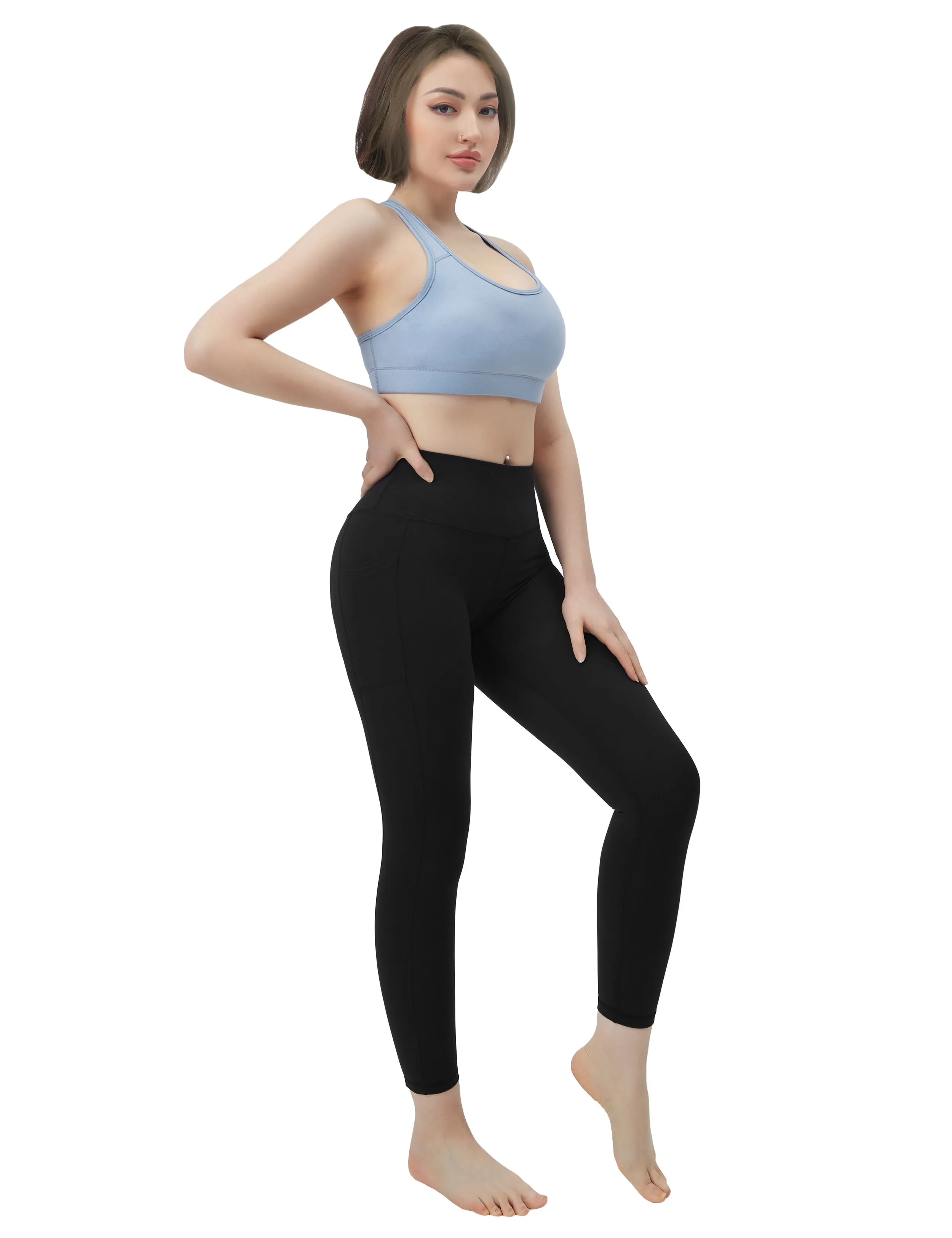 High Waisted Pilates Pants 7/8 Length Leggings with Pockets black_Pilates
