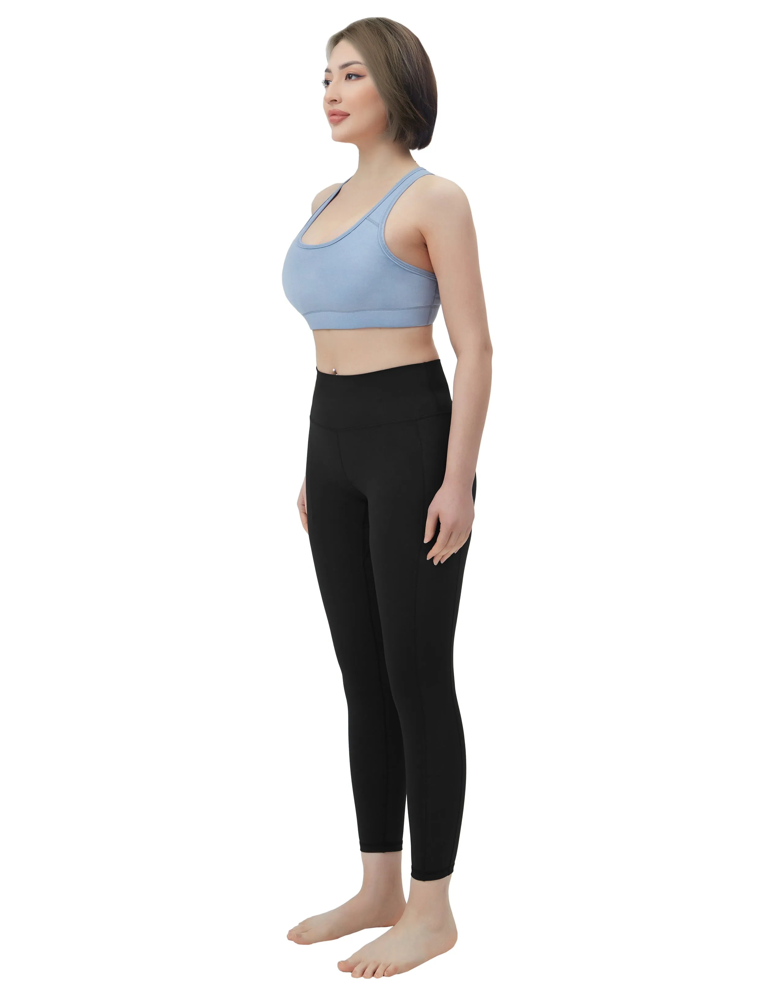 High Waisted Pilates Pants 7/8 Length Leggings with Pockets black_Pilates