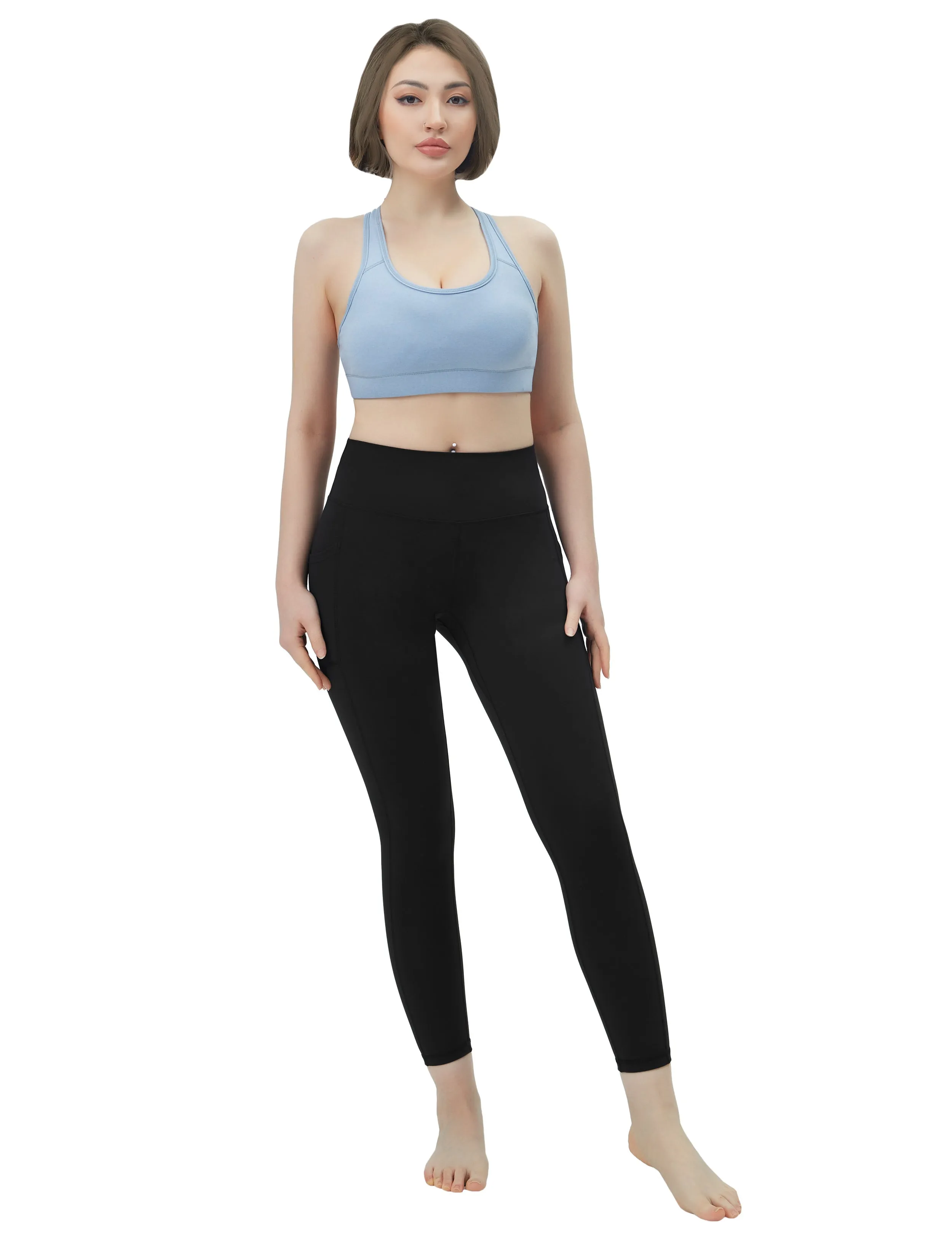 High Waisted Pilates Pants 7/8 Length Leggings with Pockets black_Pilates