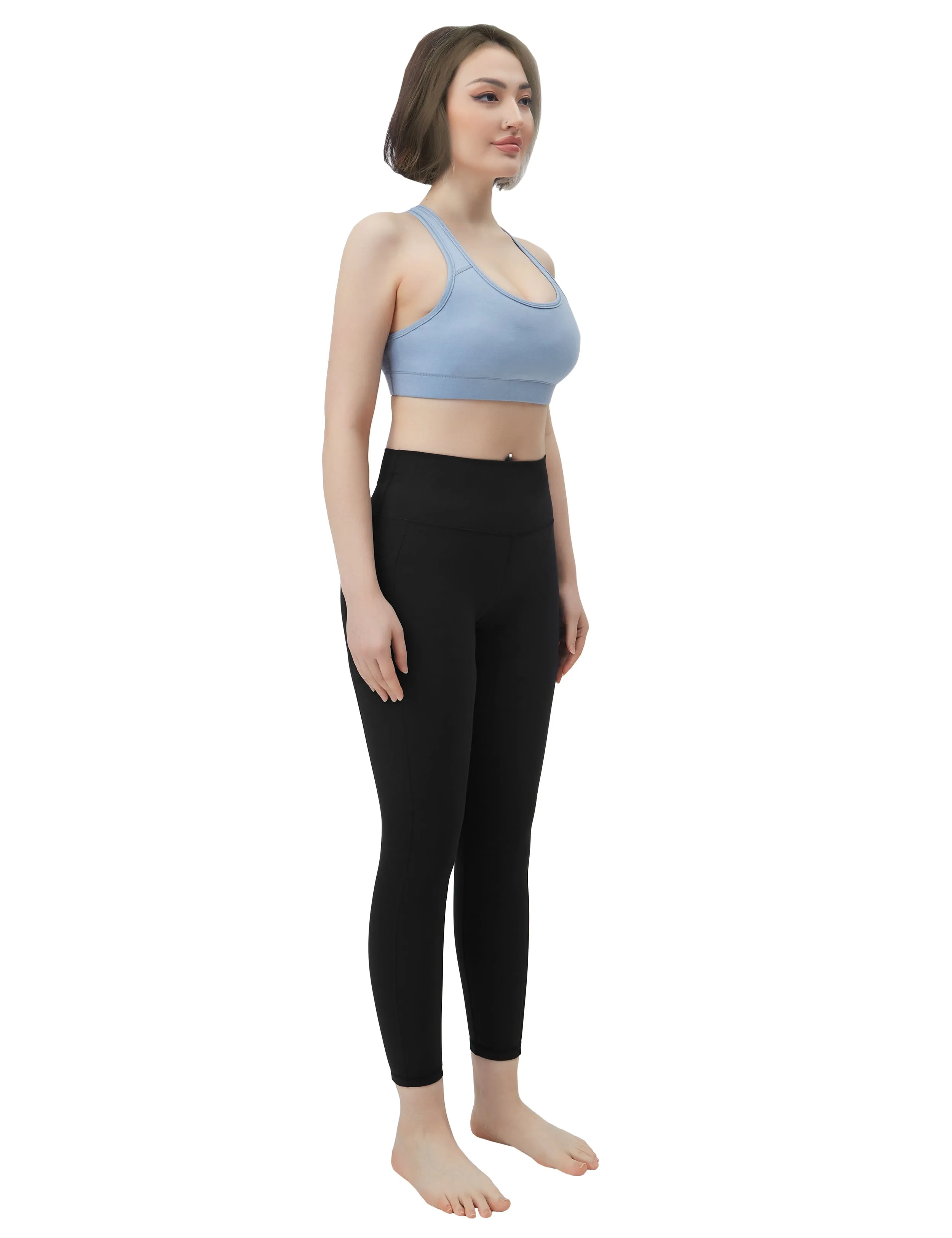 High Waisted Pilates Pants 7/8 Length Leggings with Pockets black_Pilates