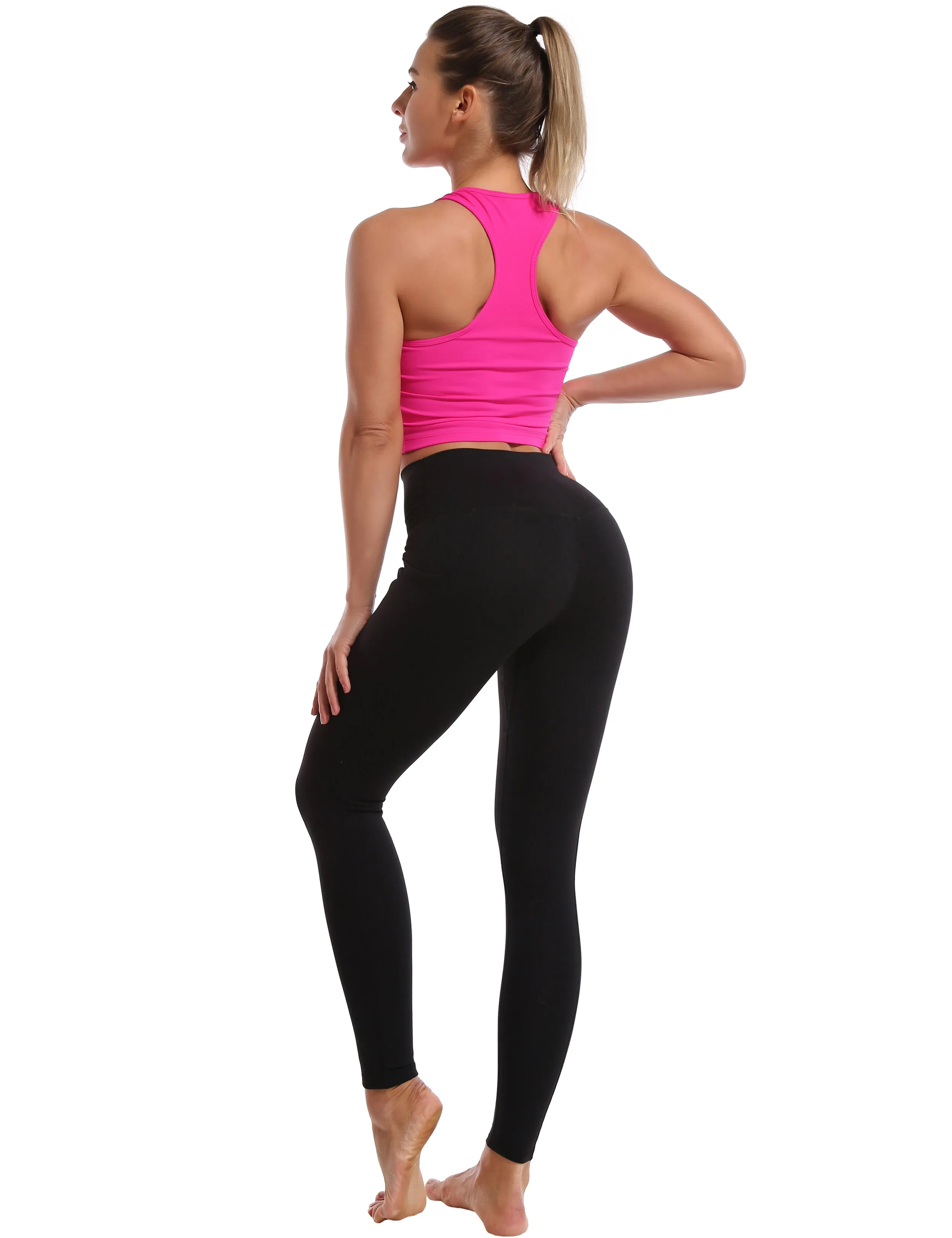High Waisted Pilates Pants 7/8 Length Leggings with Pockets black_Pilates