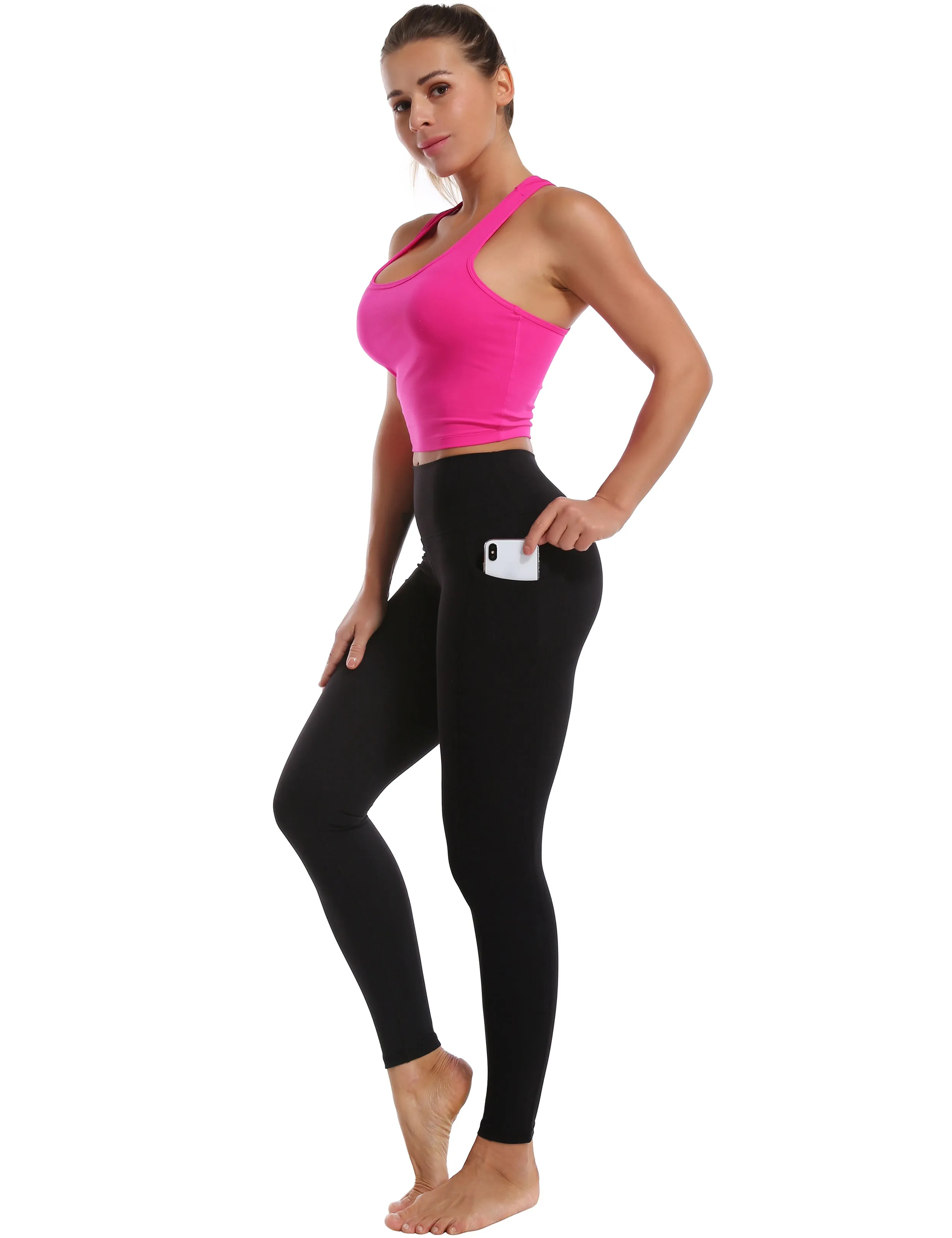 High Waisted Pilates Pants 7/8 Length Leggings with Pockets black_Pilates