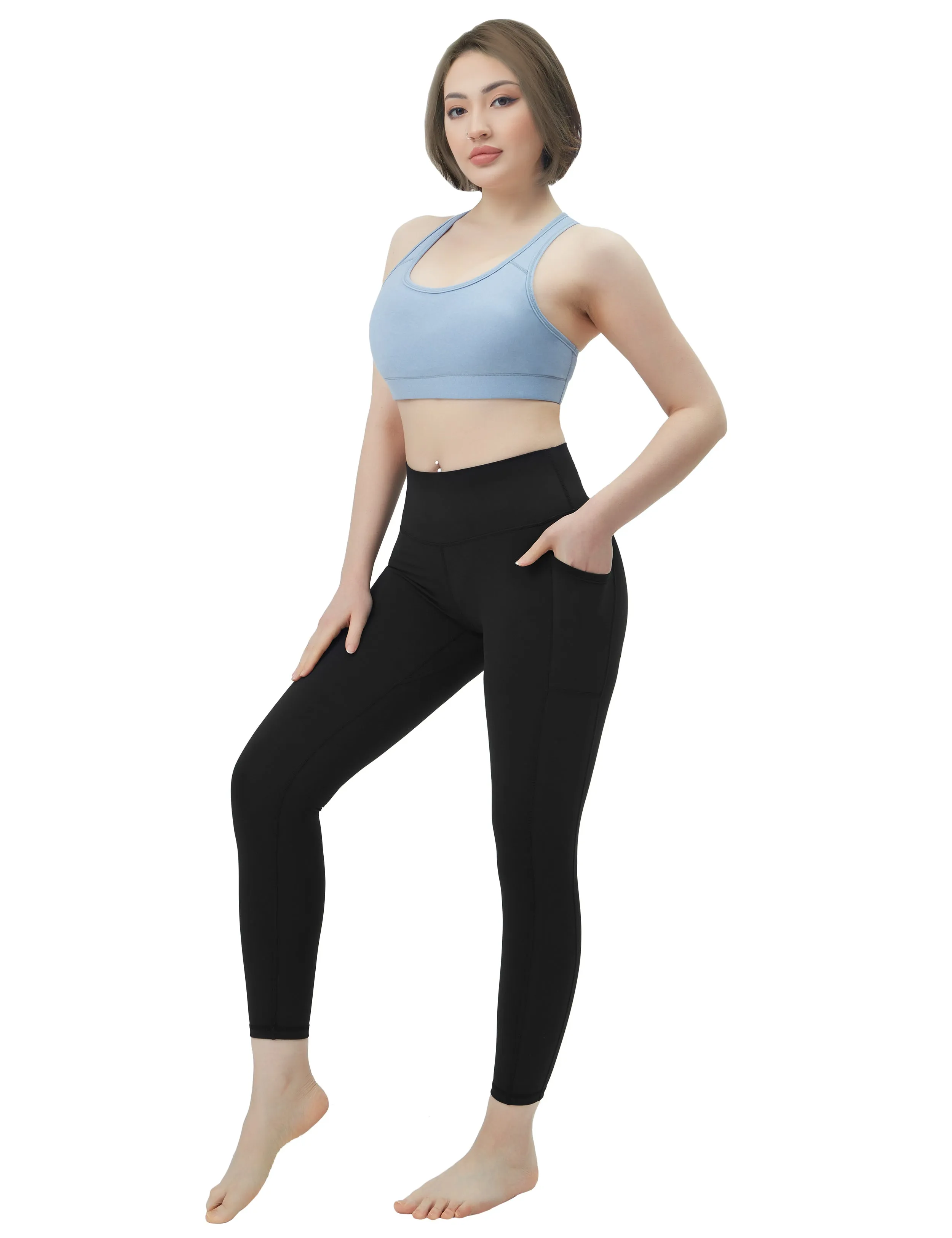 High Waisted Pilates Pants 7/8 Length Leggings with Pockets black_Pilates