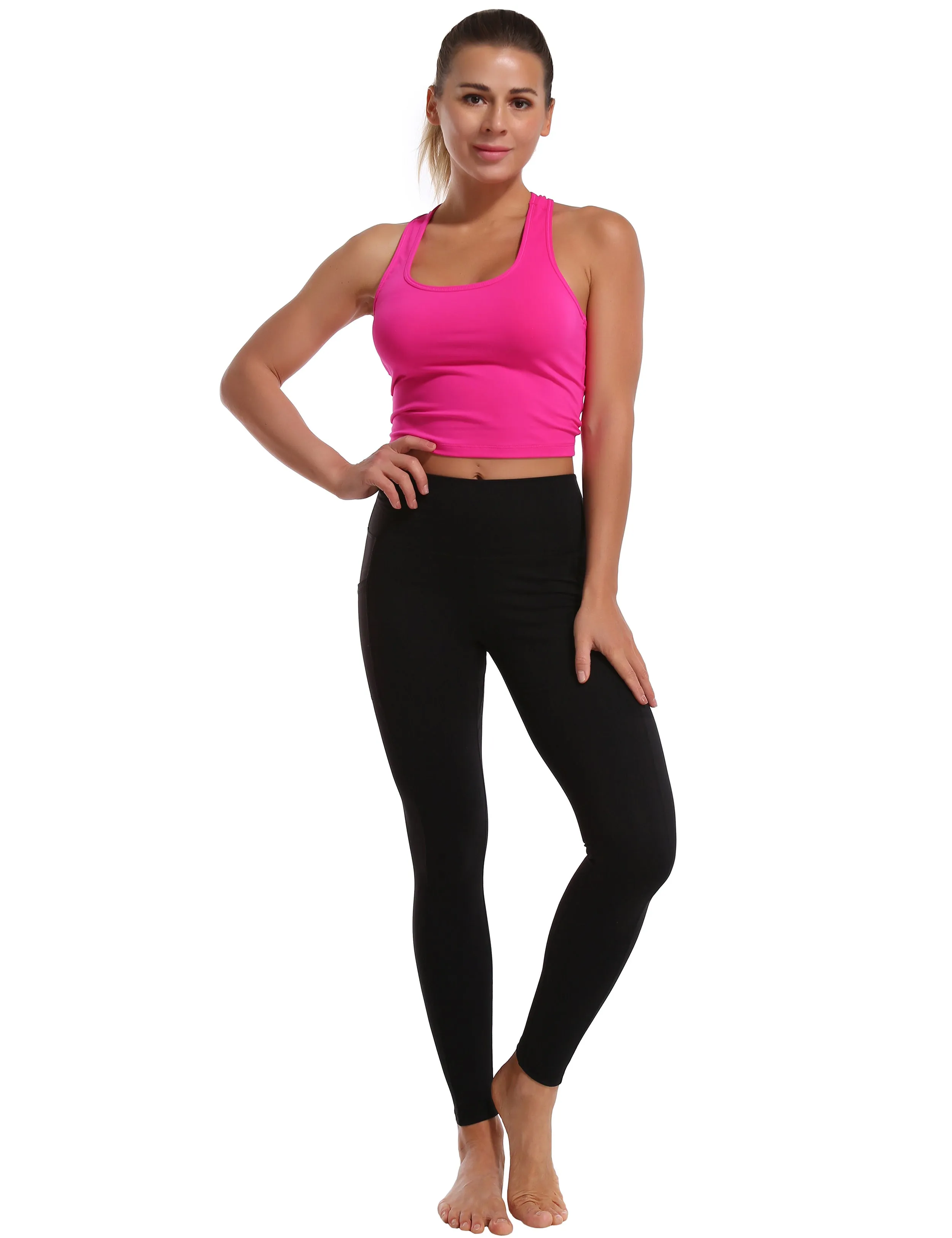 High Waisted Pilates Pants 7/8 Length Leggings with Pockets black_Pilates