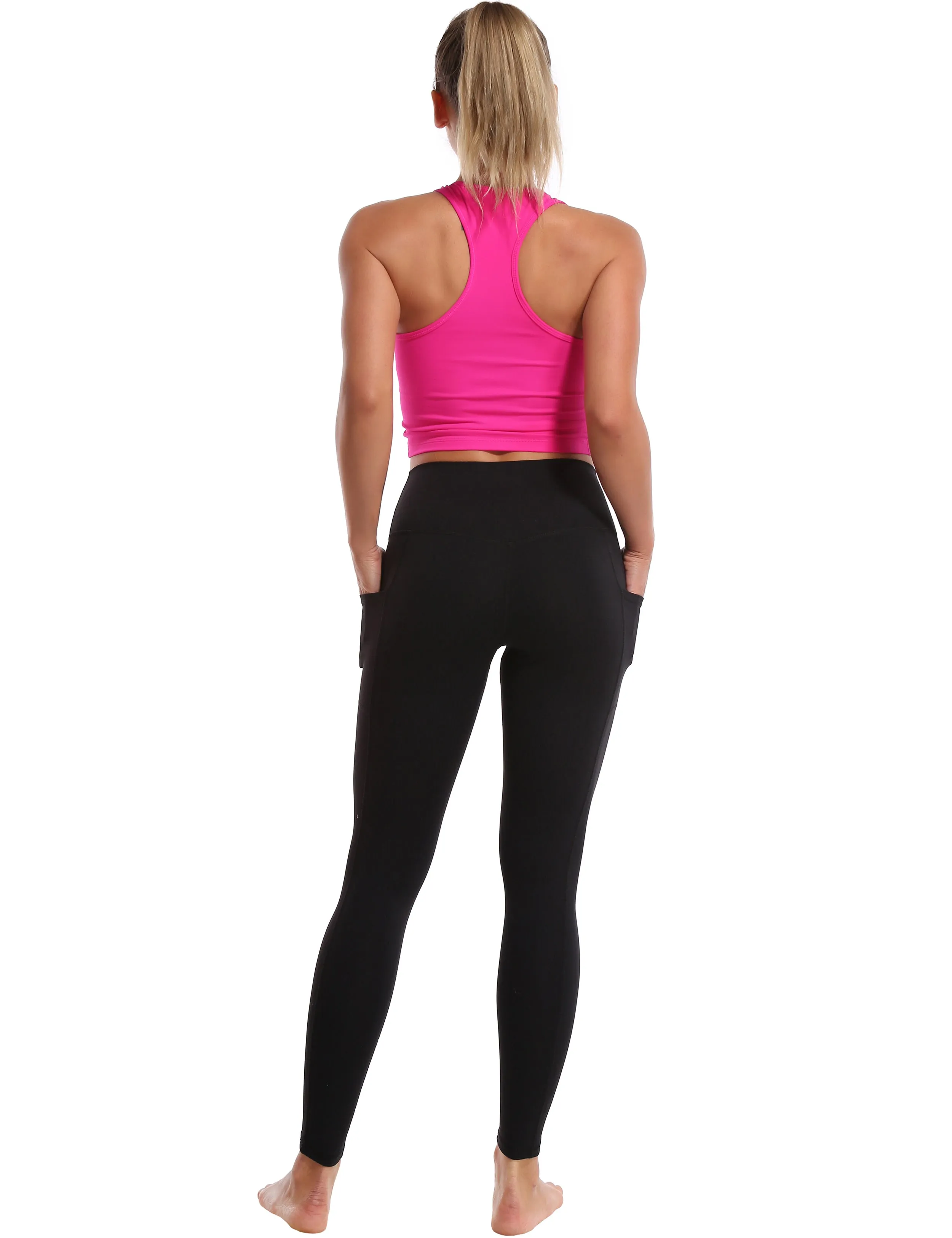 High Waisted Pilates Pants 7/8 Length Leggings with Pockets black_Pilates