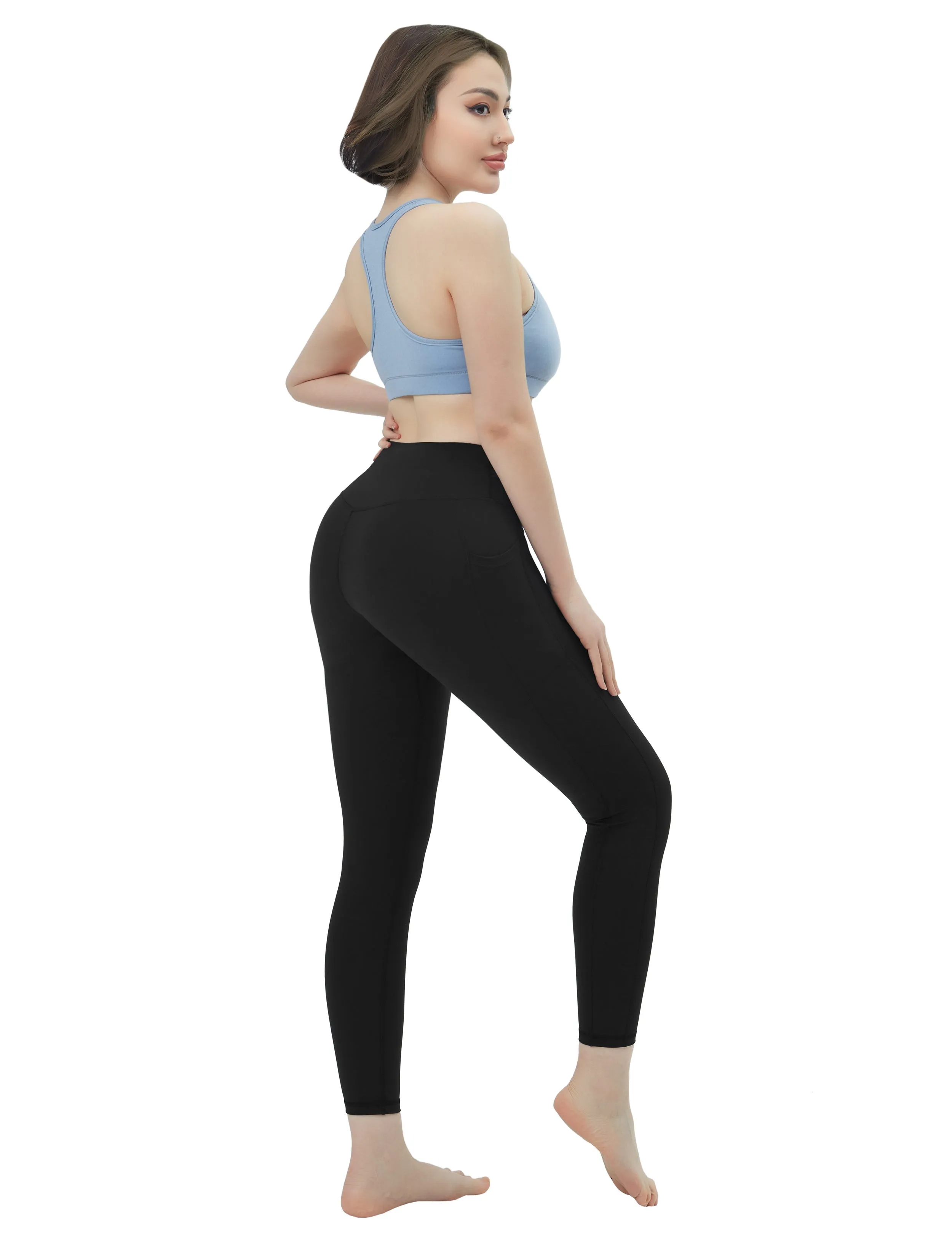 High Waisted Pilates Pants 7/8 Length Leggings with Pockets black_Pilates