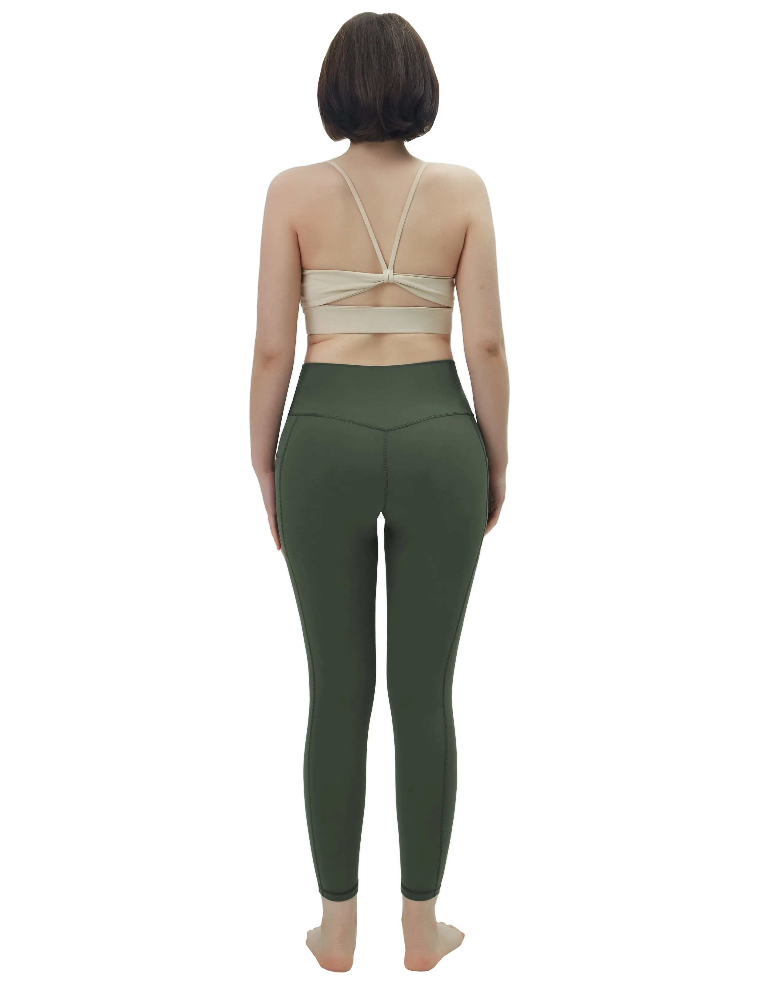 High Waisted Pilates Pants 7/8 Length Leggings with Pockets olivegreen_Pilates
