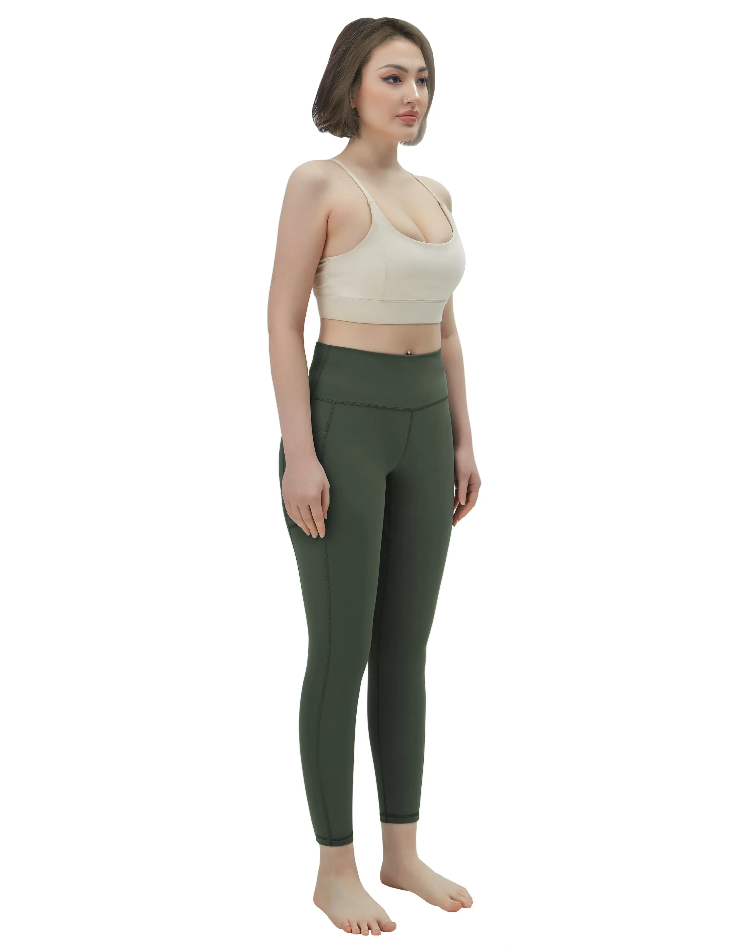 High Waisted Pilates Pants 7/8 Length Leggings with Pockets olivegreen_Pilates
