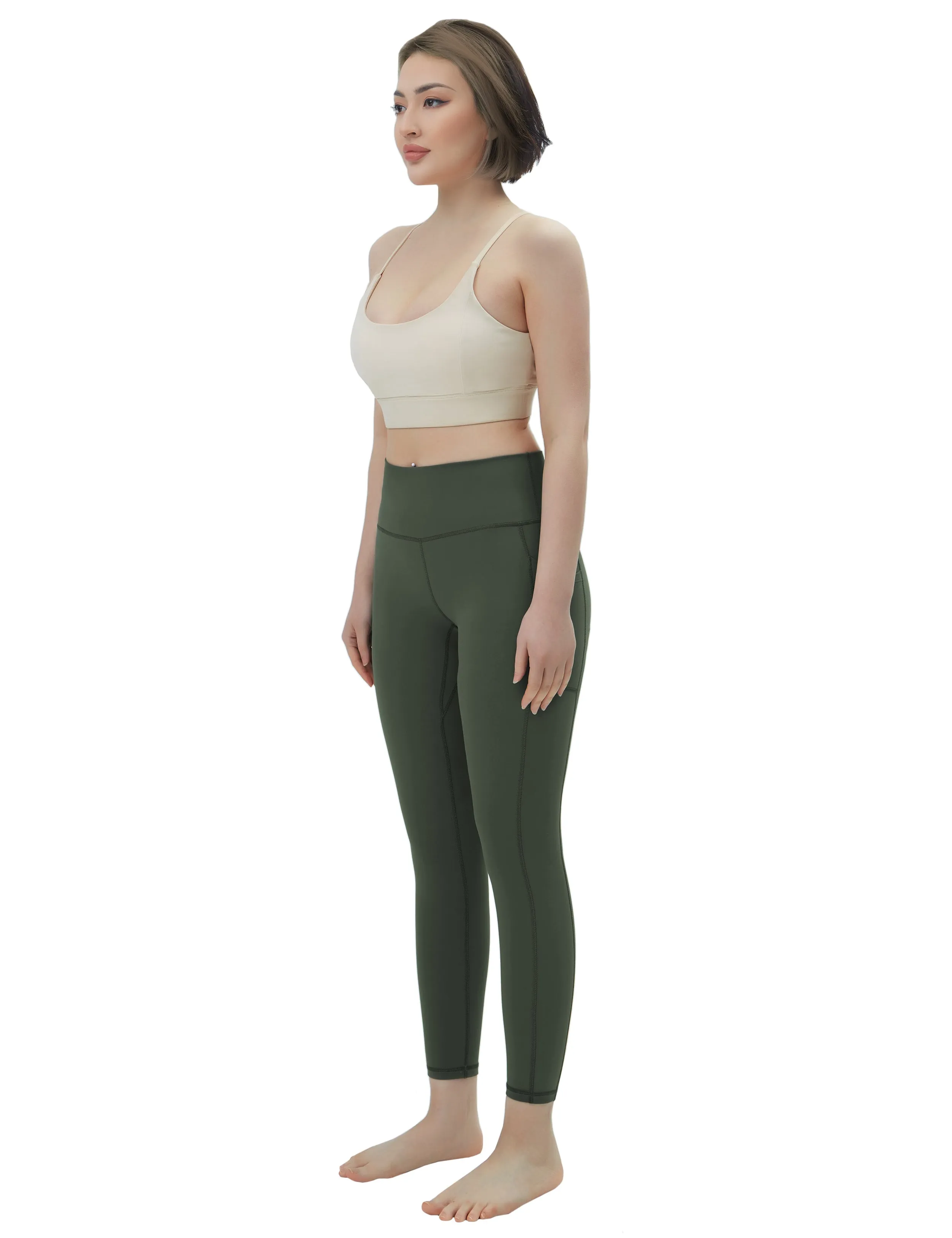 High Waisted Pilates Pants 7/8 Length Leggings with Pockets olivegreen_Pilates