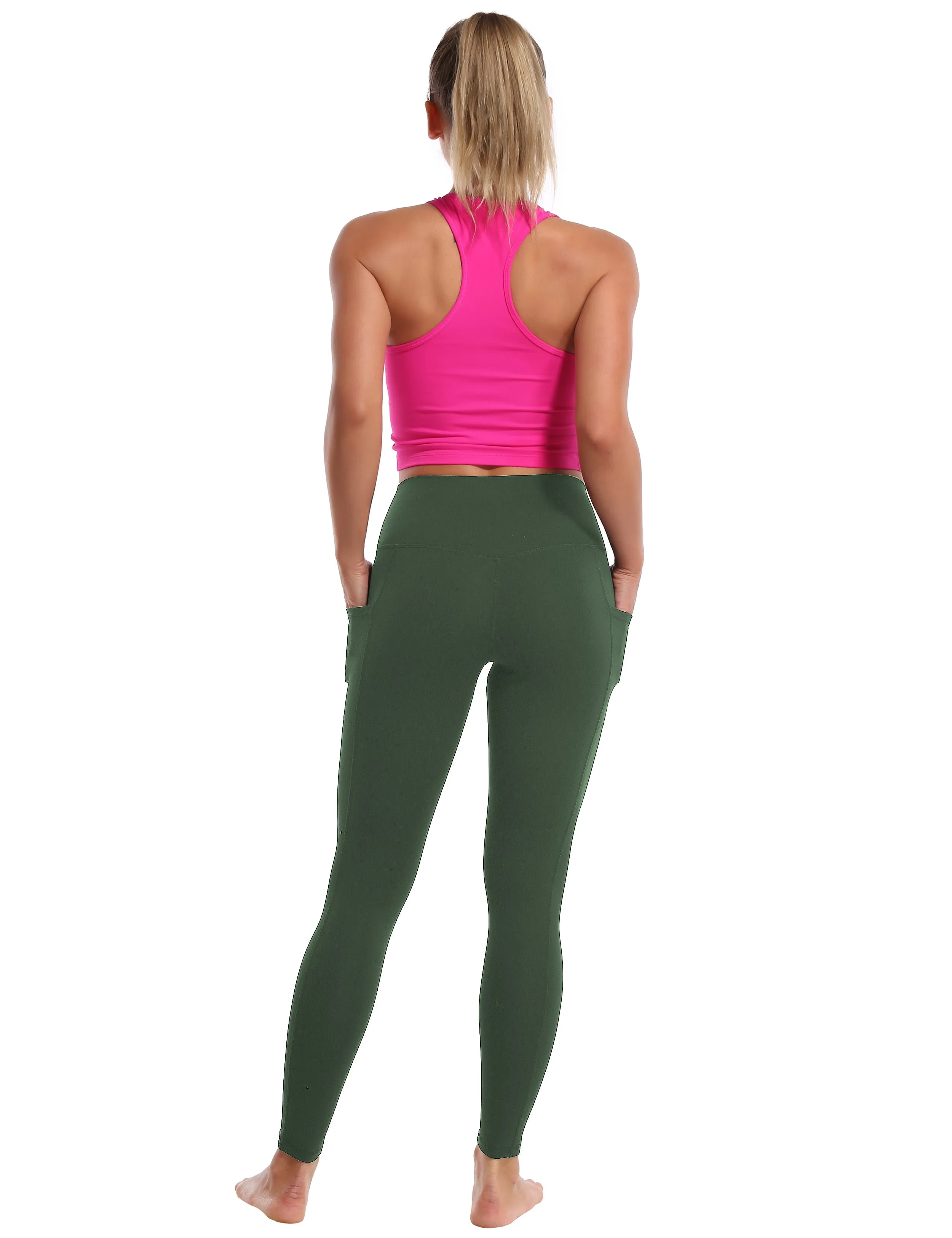 High Waisted Pilates Pants 7/8 Length Leggings with Pockets olivegreen_Pilates
