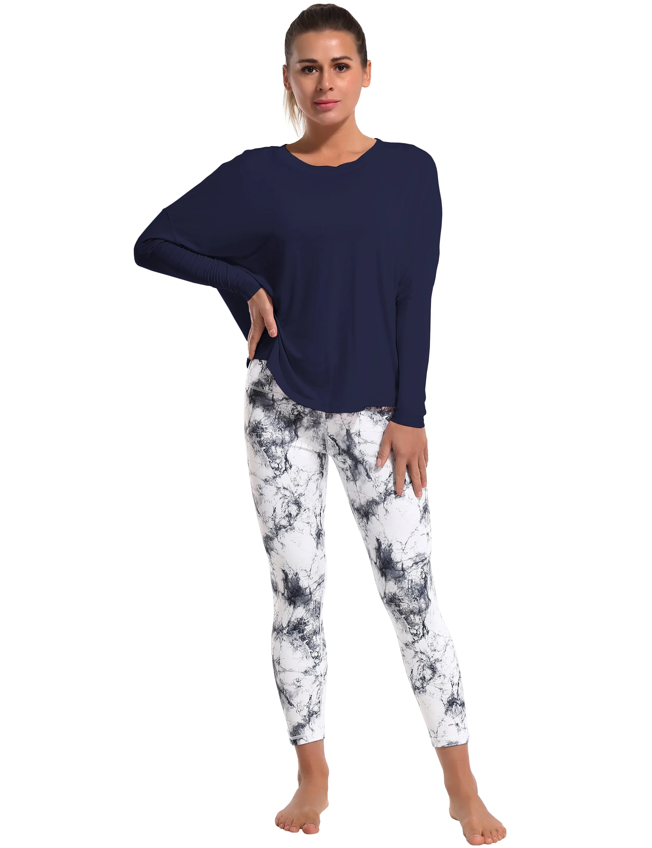 Jogging Batwing Tunic Tops darknavy_Jogging