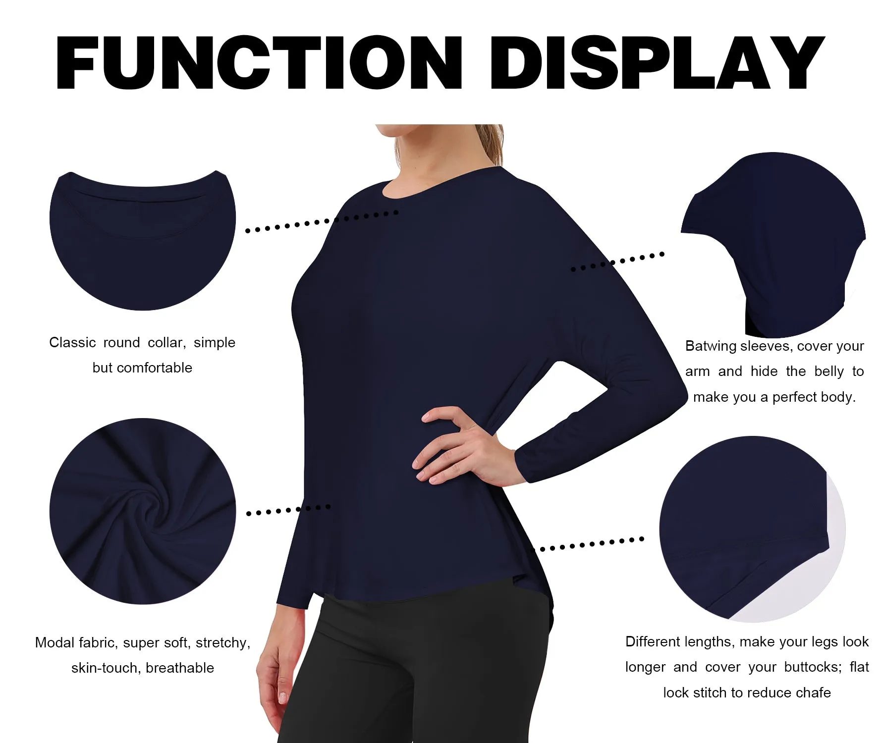 Jogging Batwing Tunic Tops darknavy_Jogging