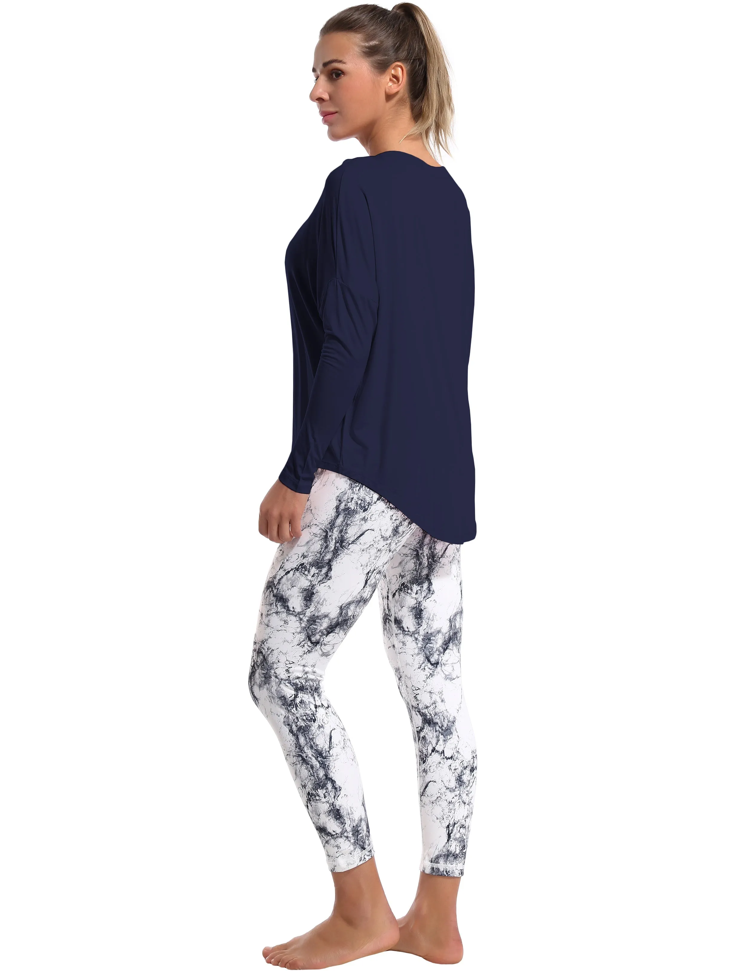 Jogging Batwing Tunic Tops darknavy_Jogging