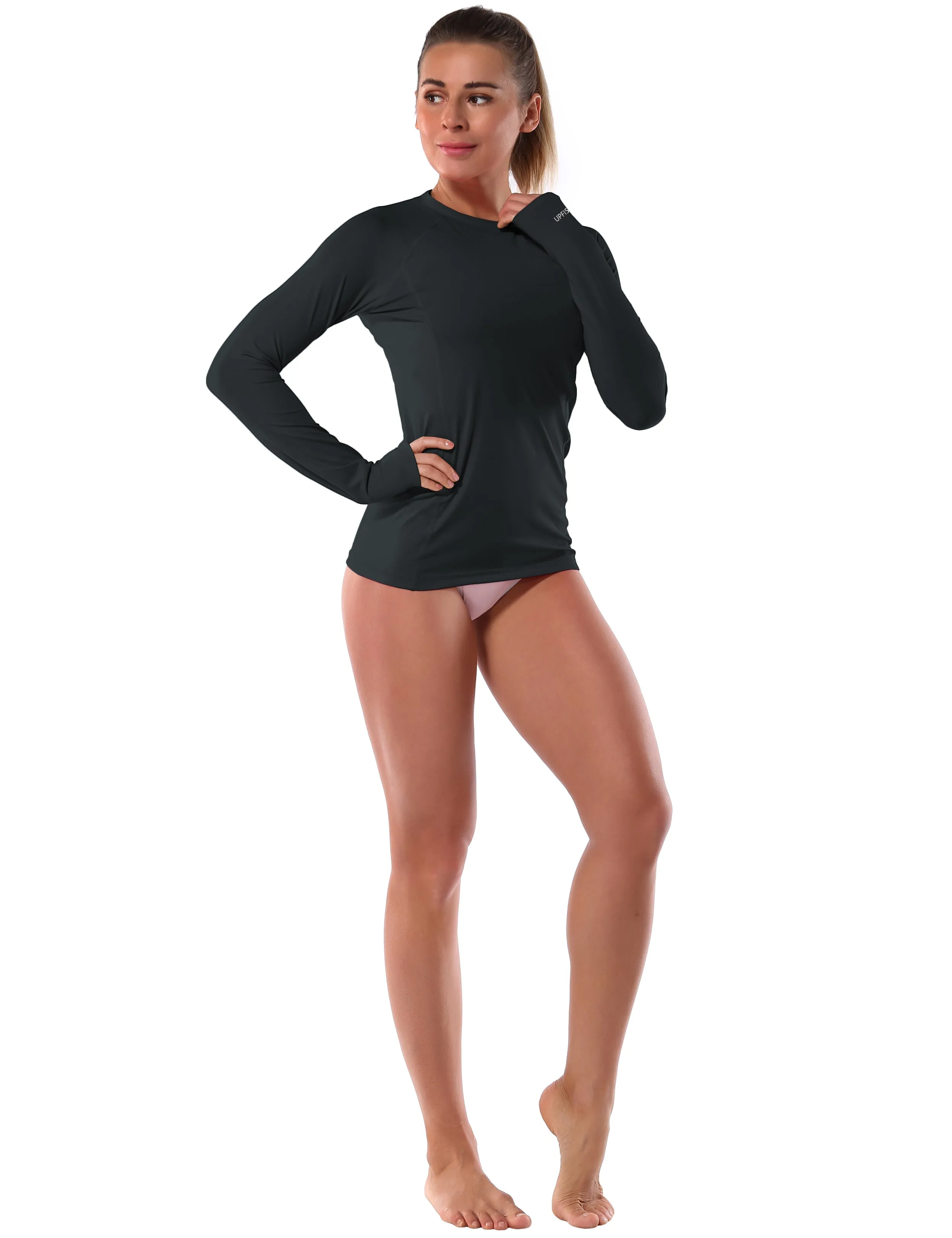 Long Sleeve UPF 50  Rashguard blackgreen_yoga