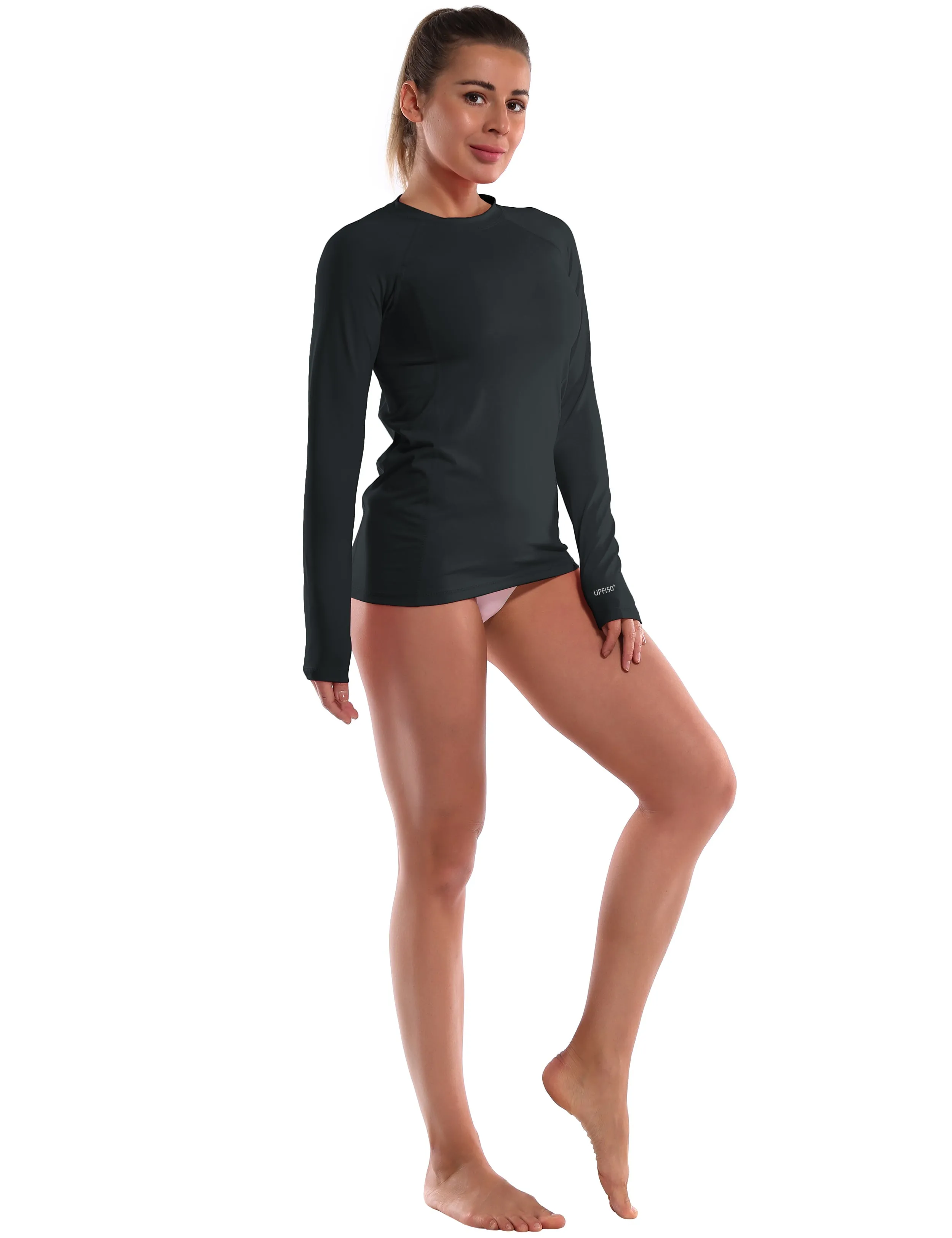 Long Sleeve UPF 50  Rashguard blackgreen_yoga