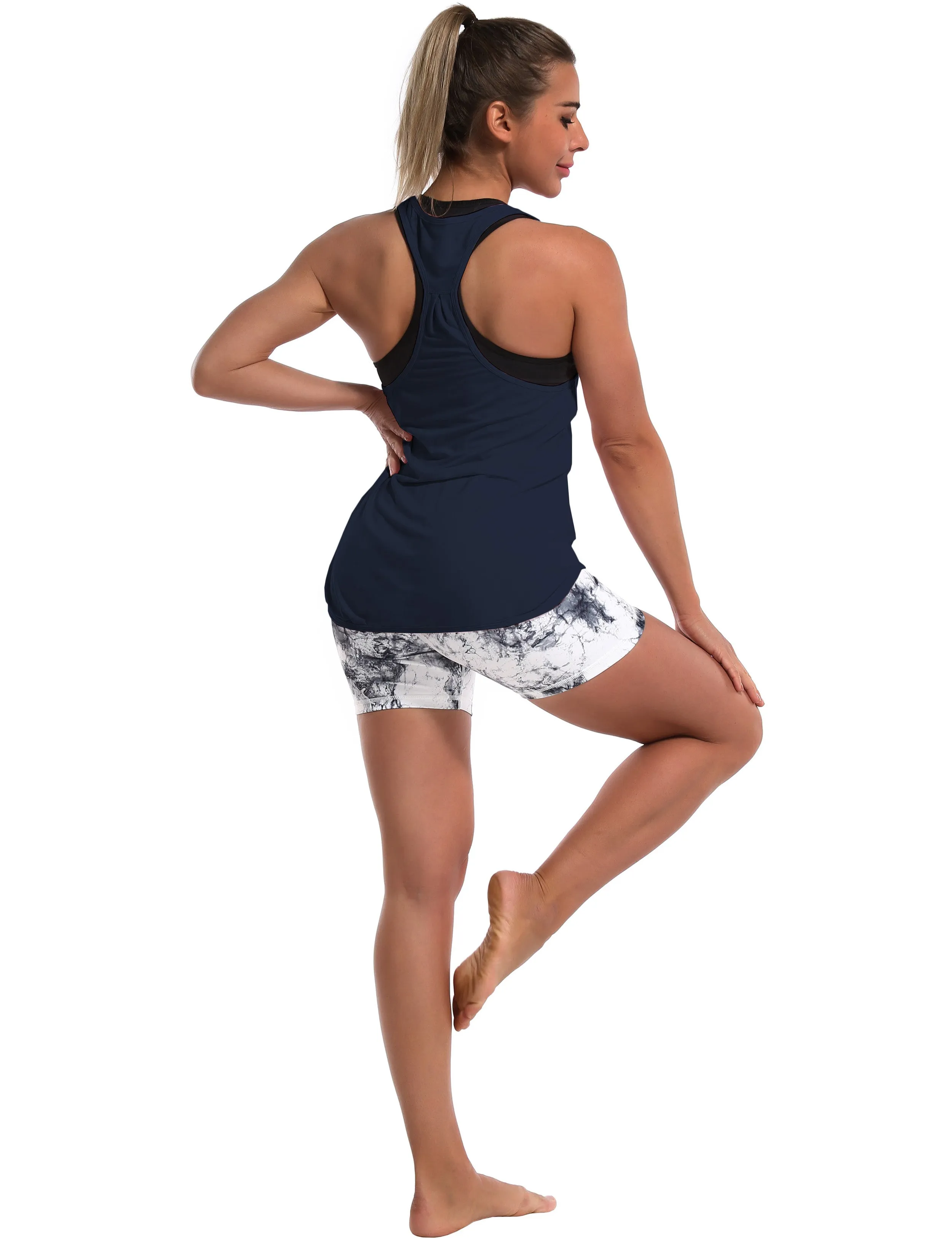 Loose Fit Racerback Tank Top darknavy_Pilates