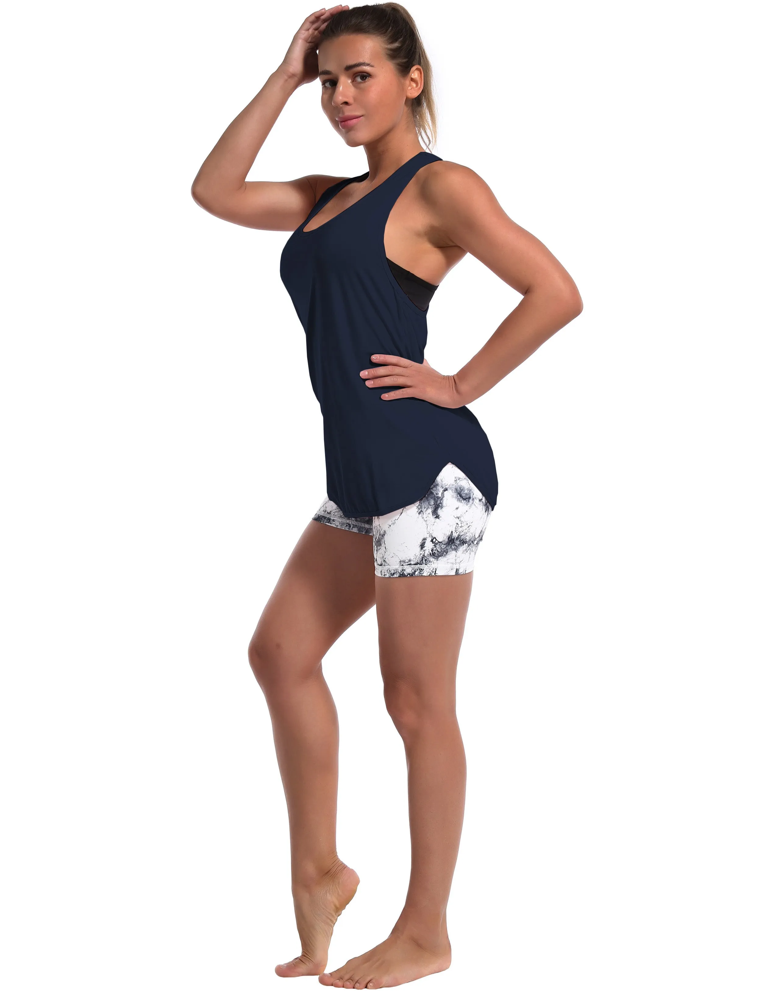 Loose Fit Racerback Tank Top darknavy_Pilates