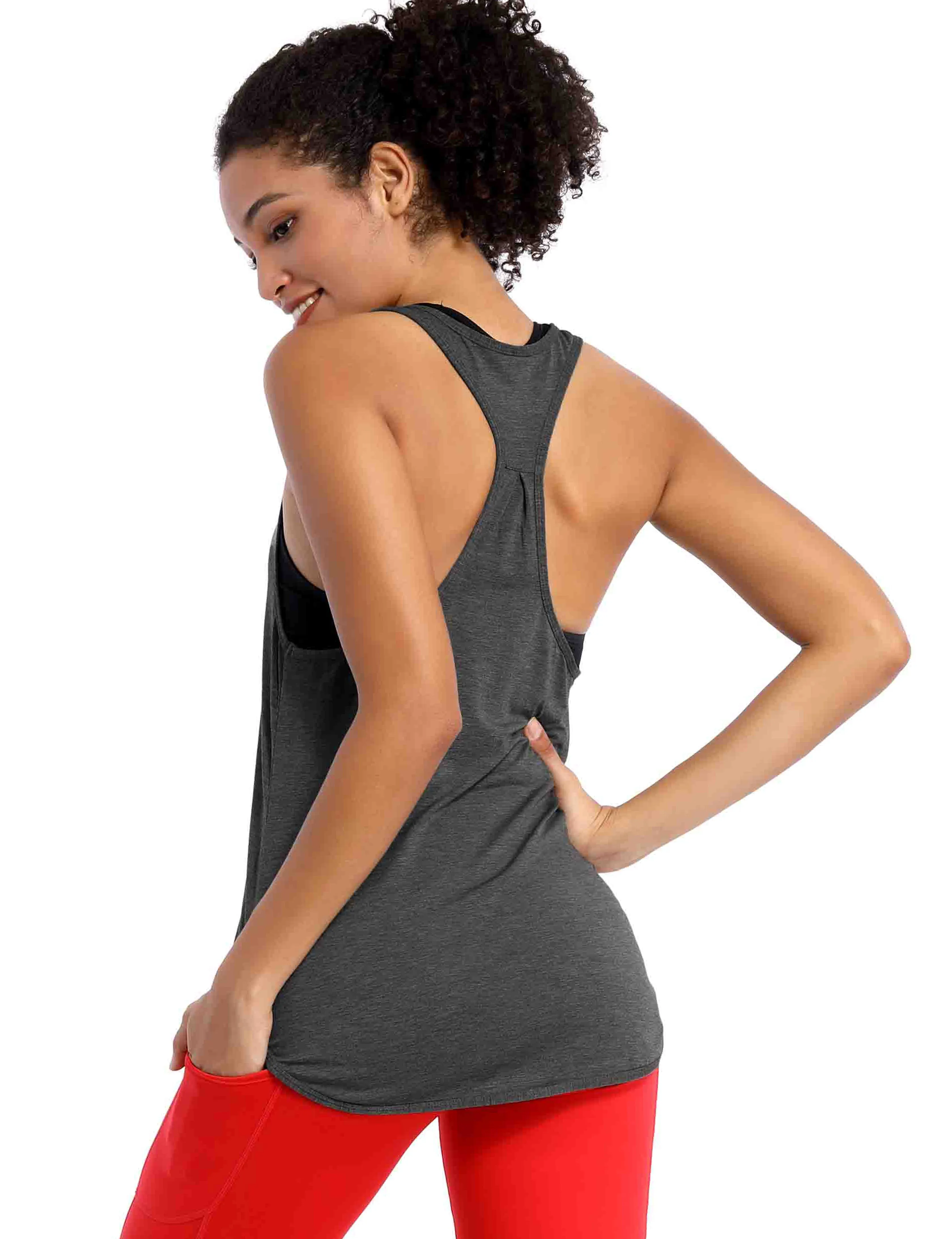 Loose Fit Racerback Tank Top heathercharcoal_Jogging