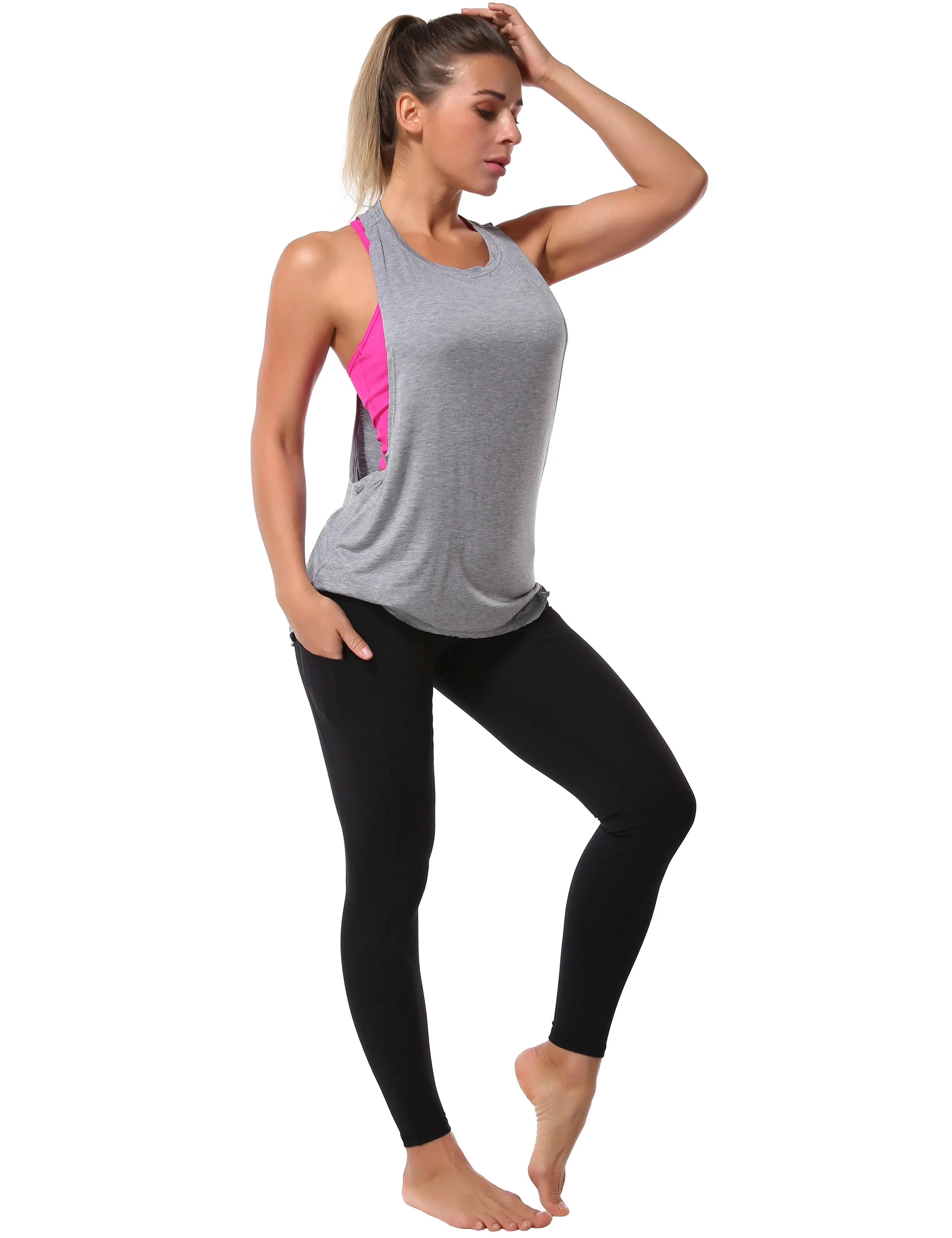 Low Cut Loose Fit Tank Top heathergray_yoga
