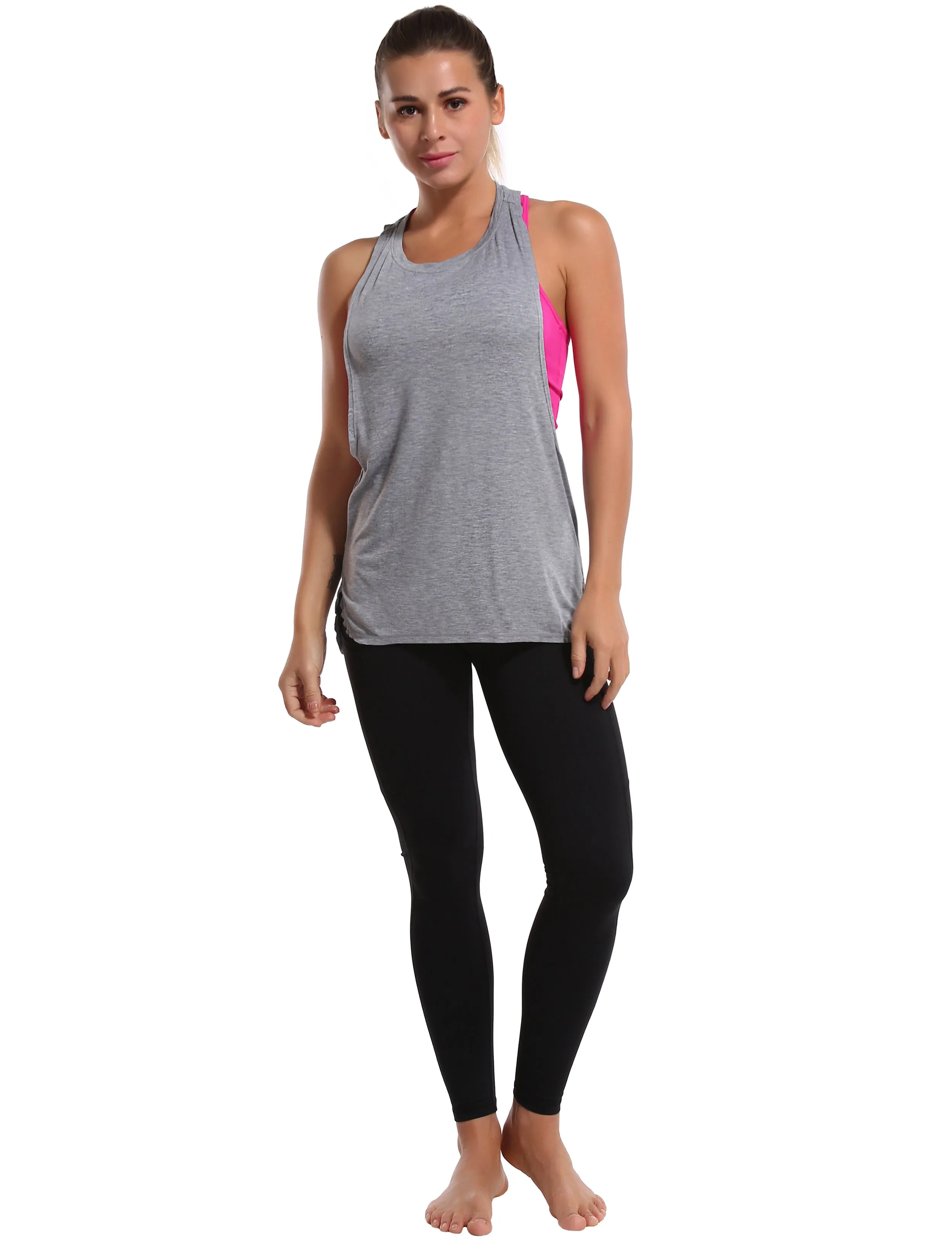 Low Cut Loose Fit Tank Top heathergray_yoga