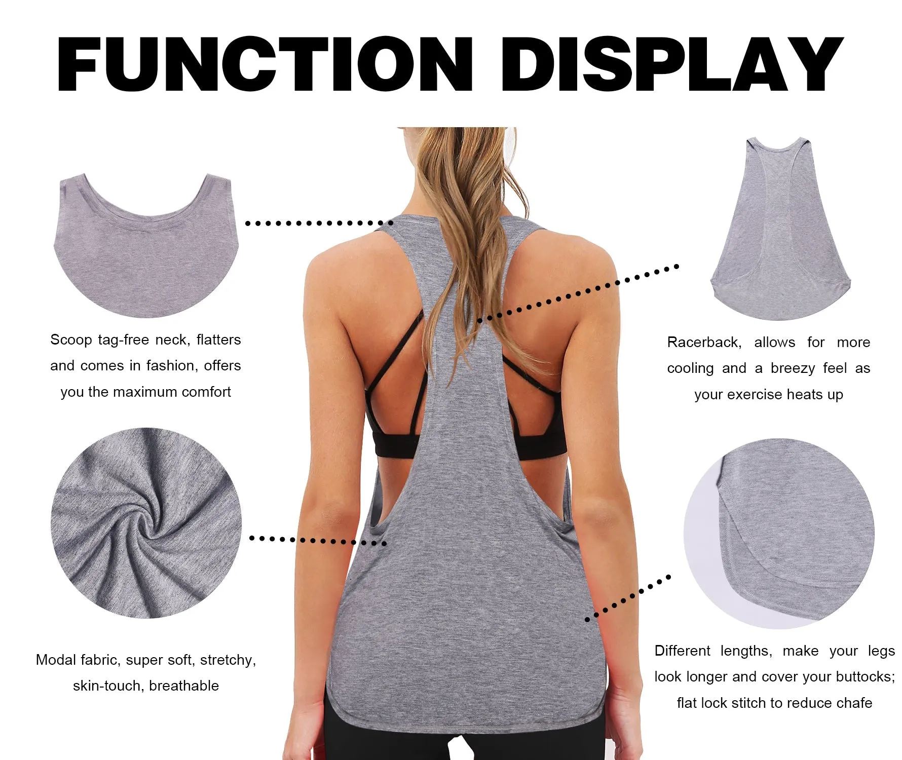 Low Cut Loose Fit Tank Top heathergray_yoga