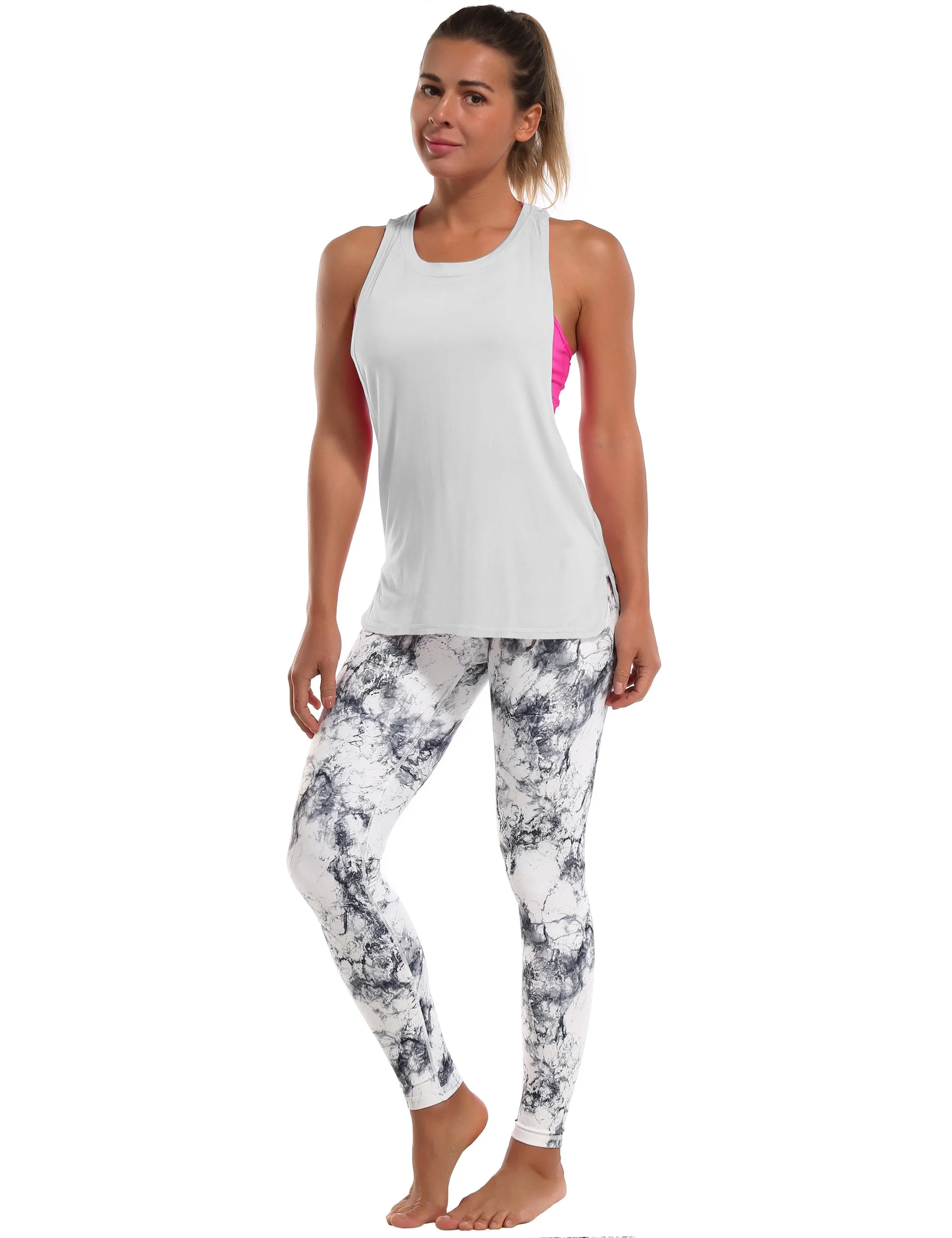 Low Cut Loose Fit Tank Top lightgray ins_yoga