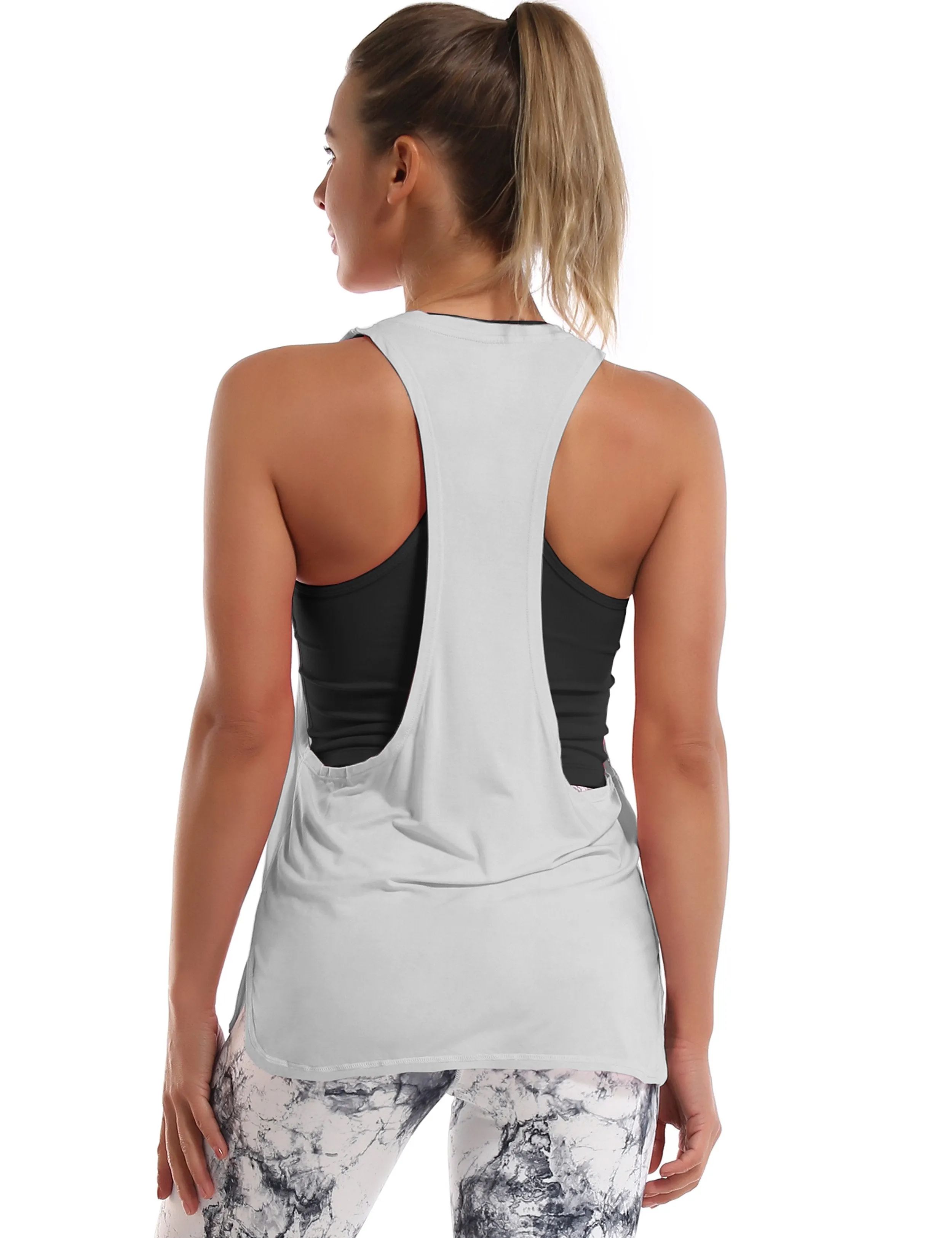 Low Cut Loose Fit Tank Top lightgray ins_yoga