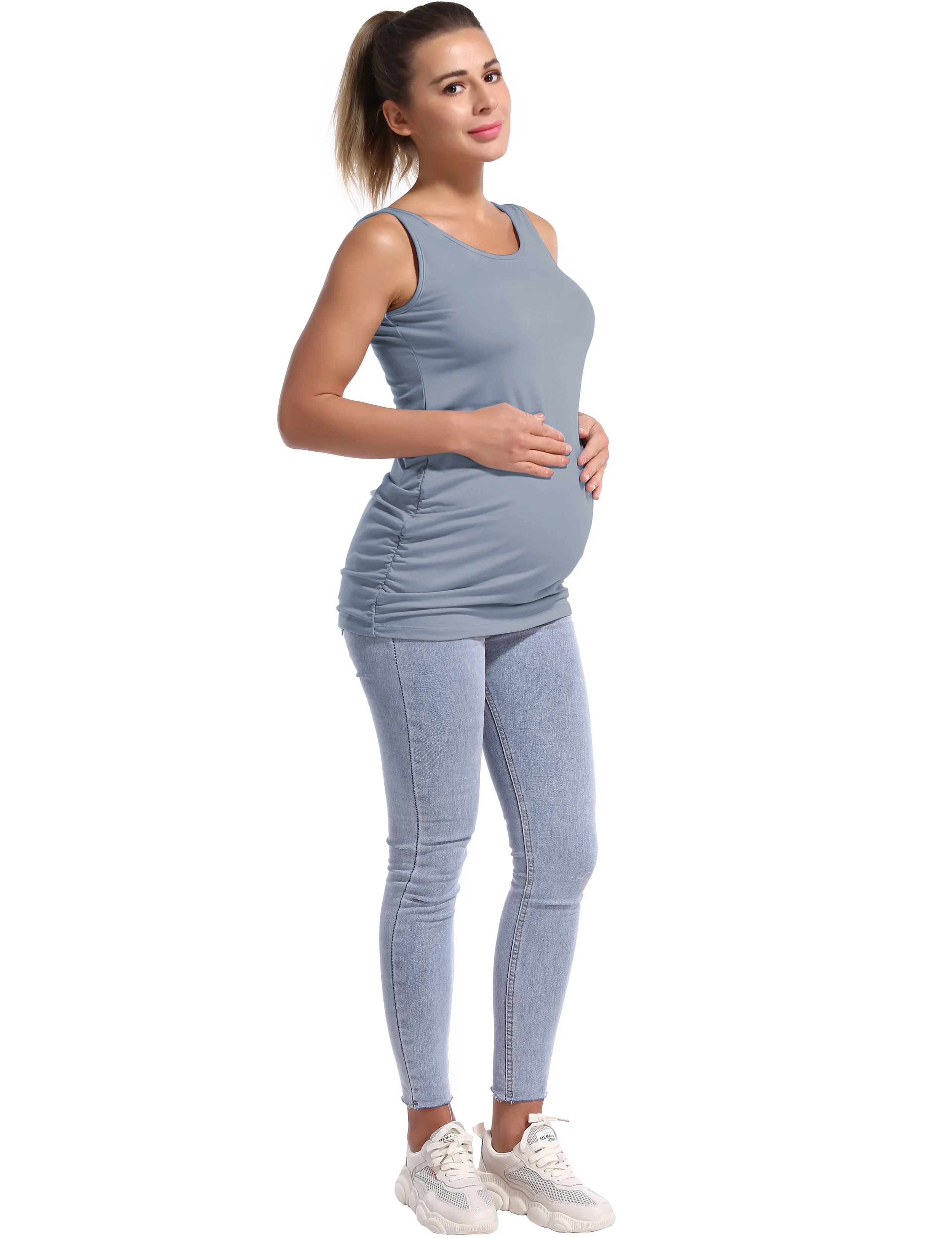 Maternity Side Shirred Tank Top heathergray_yoga