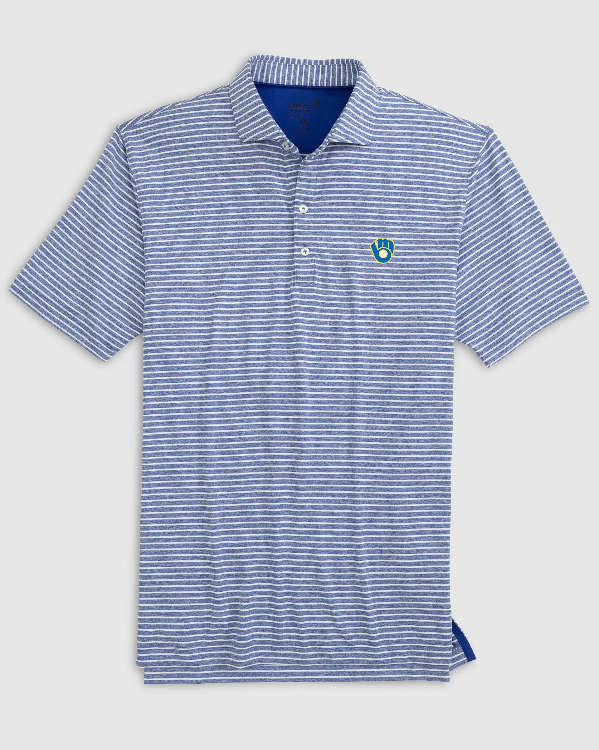 Milwaukee Brewers Clipperr Striped Jersey Performance Polo - Cooperstown Logo