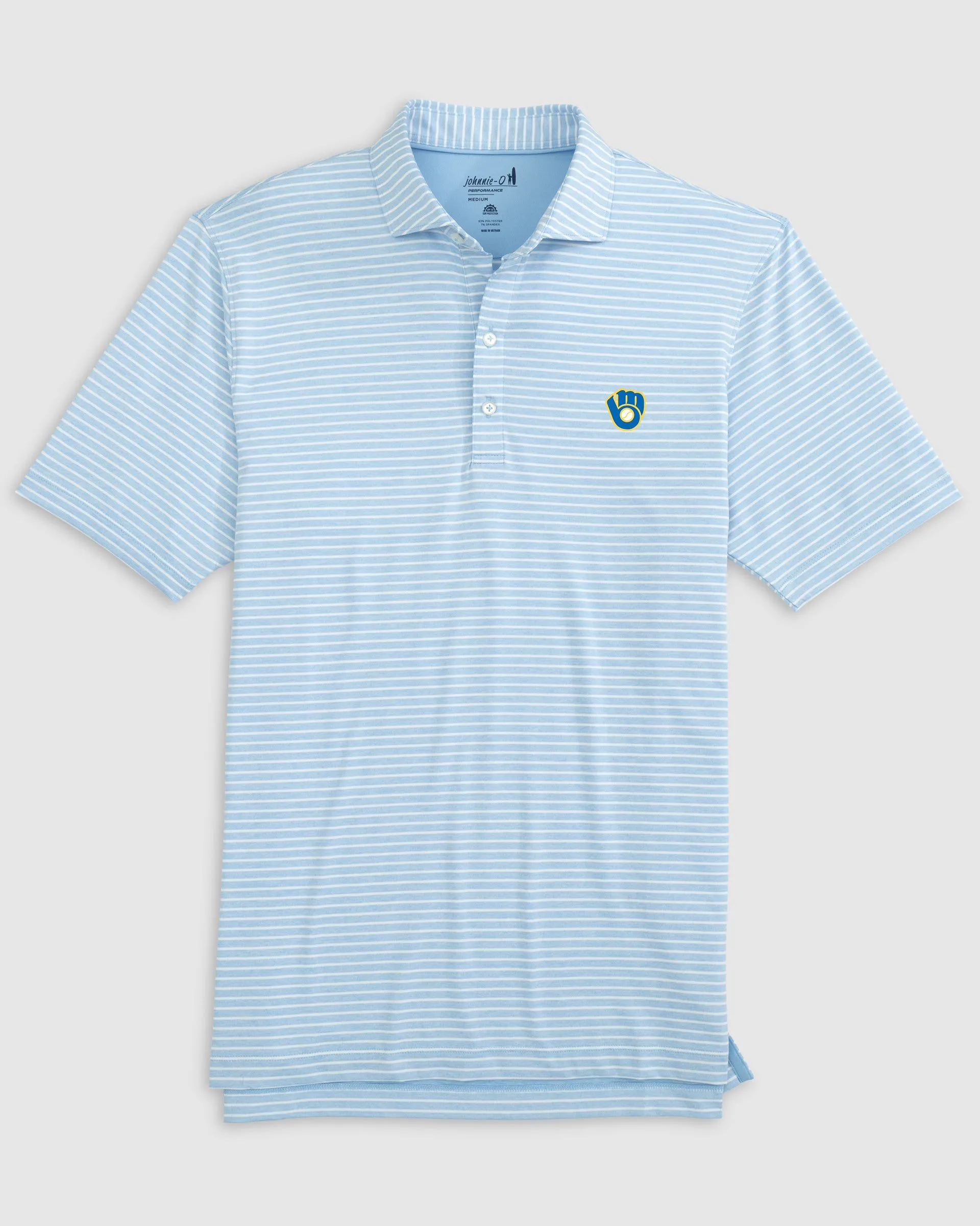 Milwaukee Brewers Clipperr Striped Jersey Performance Polo - Cooperstown Logo