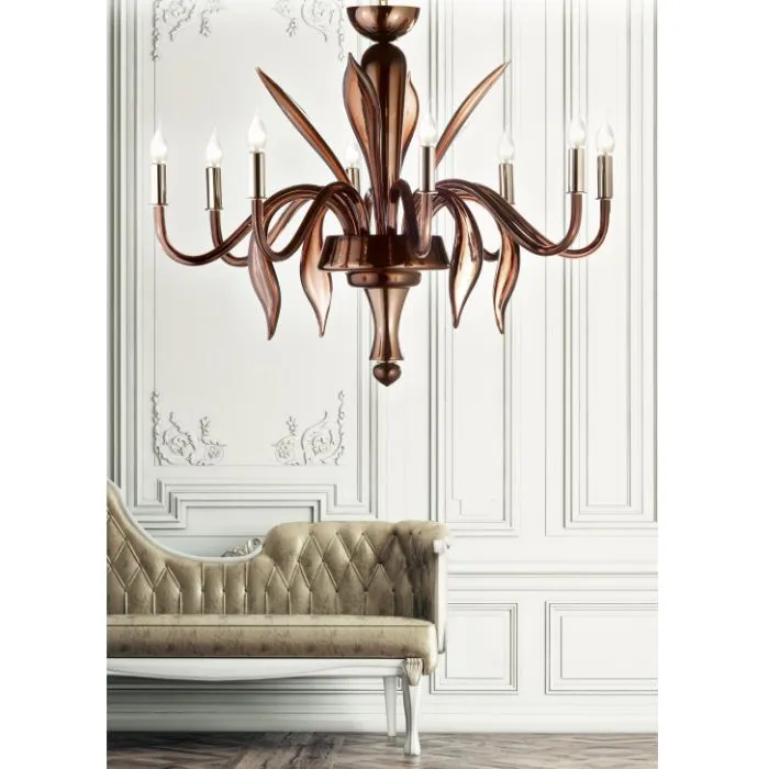 Modern  Murano Glass Chandelier With Brown Mirror Finish