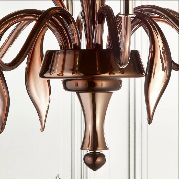 Modern  Murano Glass Chandelier With Brown Mirror Finish