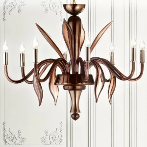 Modern  Murano Glass Chandelier With Brown Mirror Finish