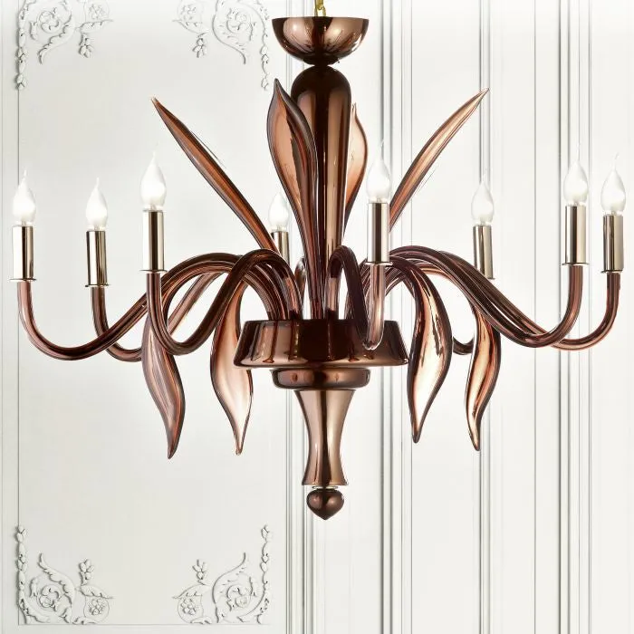Modern  Murano Glass Chandelier With Brown Mirror Finish