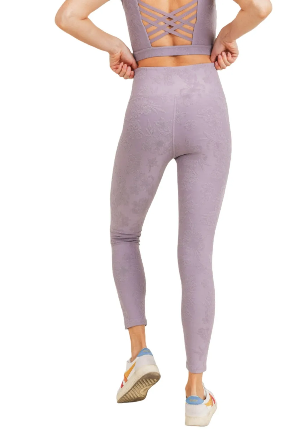 Mono B Textured Hibiscus Jacquard TACTEL Leggings APH8080