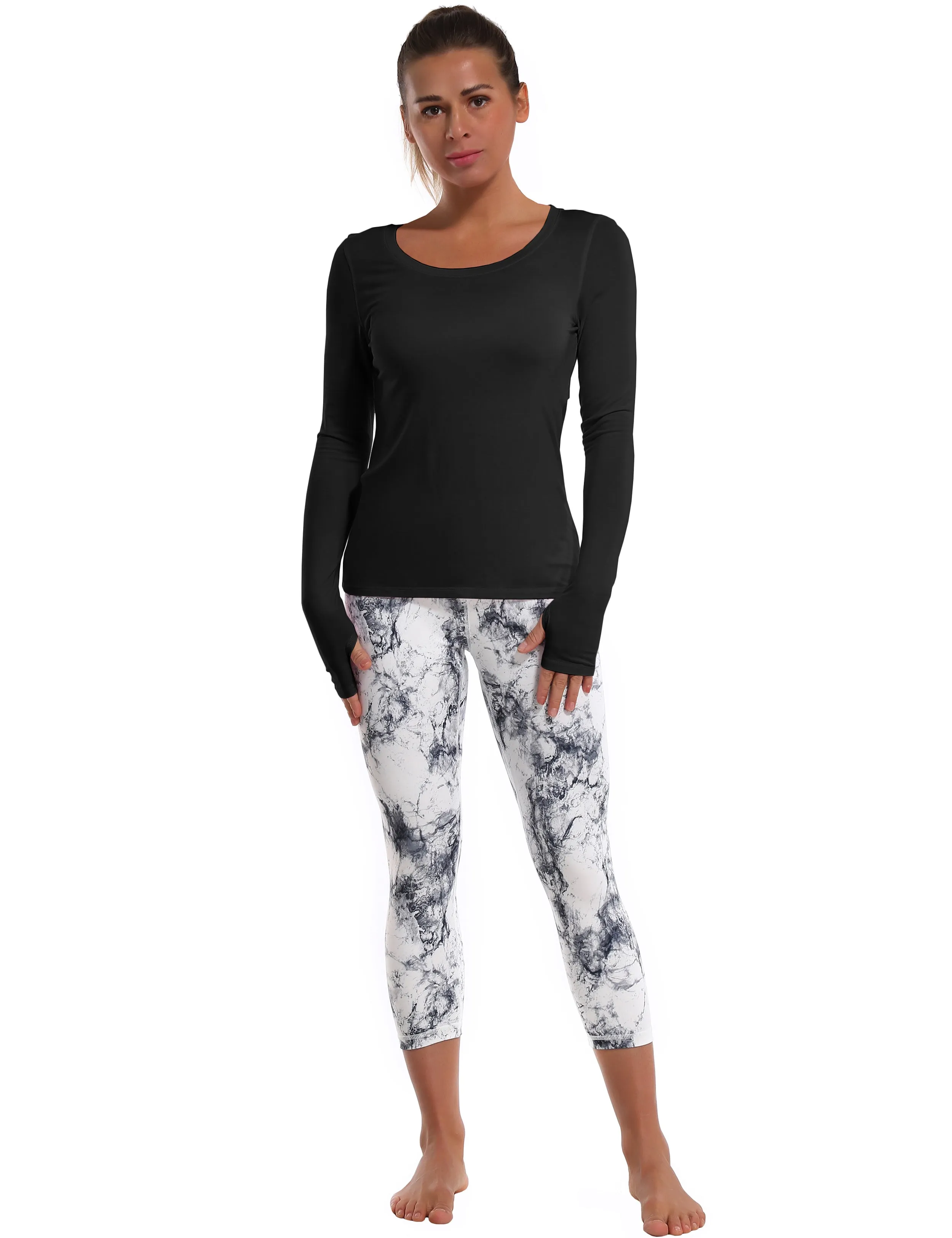 Open Back Long Sleeve Tops black_yoga