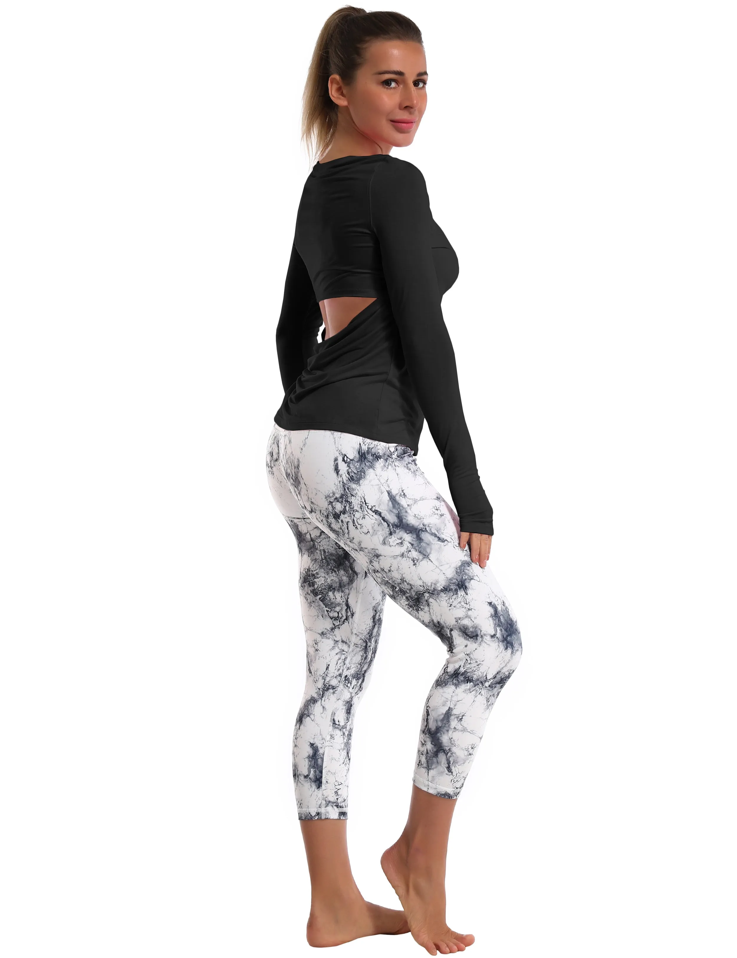 Open Back Long Sleeve Tops black_yoga