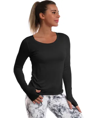 Open Back Long Sleeve Tops black_yoga