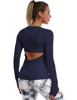 Open Back Long Sleeve Tops darknavy_yoga