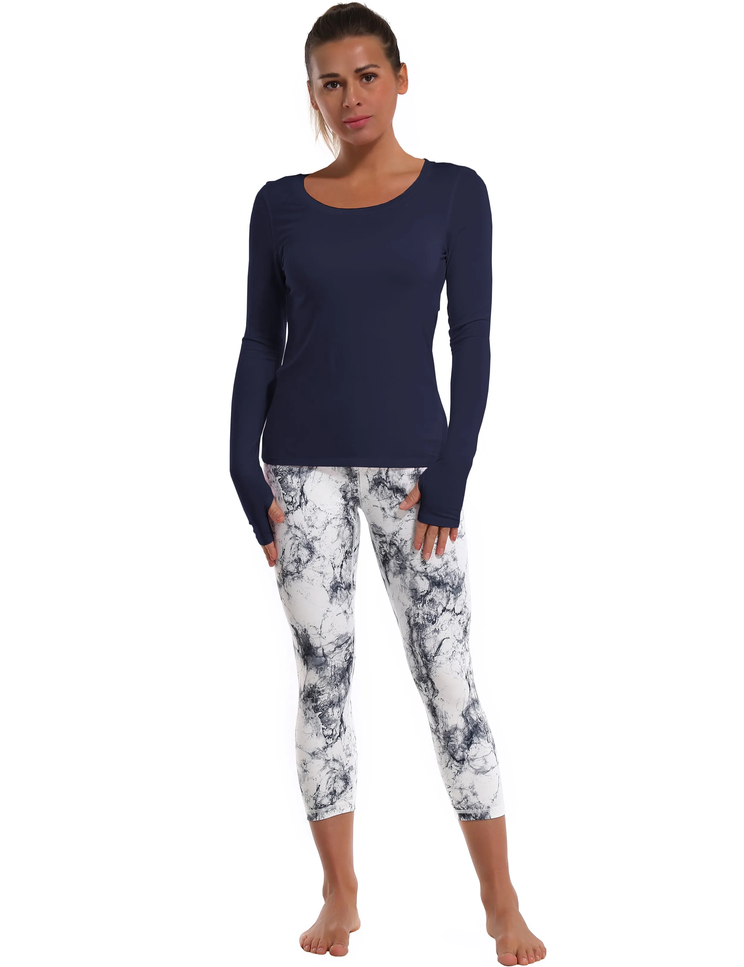 Open Back Long Sleeve Tops darknavy_yoga