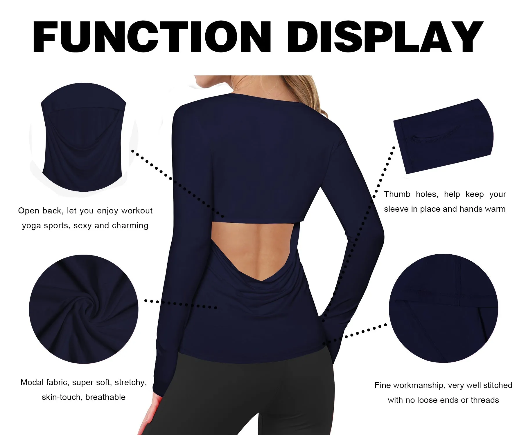 Open Back Long Sleeve Tops darknavy_yoga
