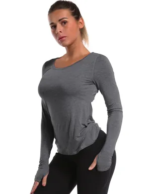 Open Back Long Sleeve Tops heathercharcoal