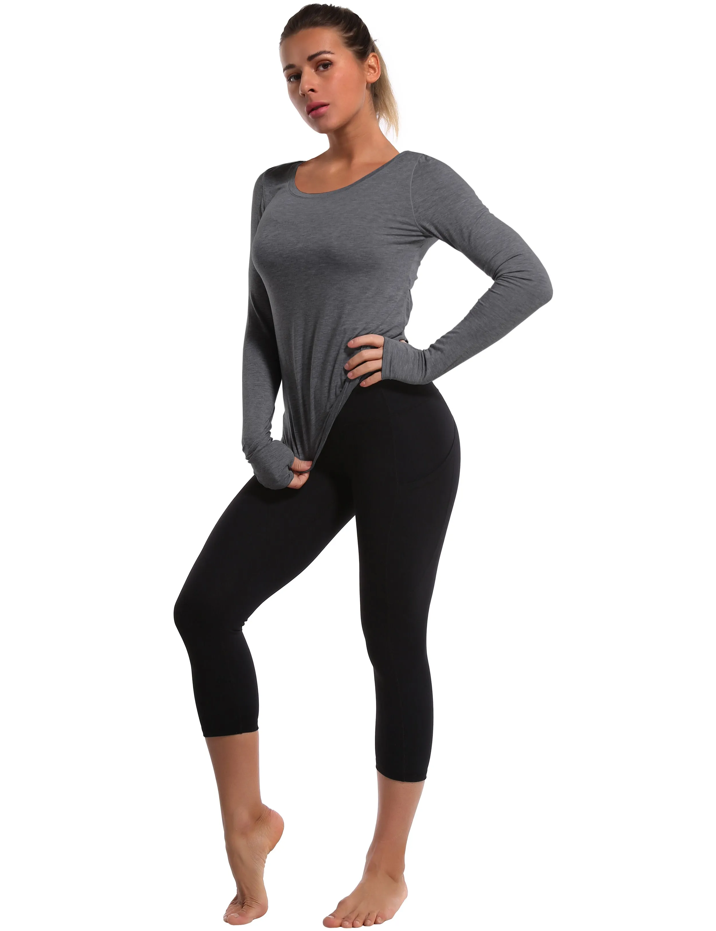 Open Back Long Sleeve Tops heathercharcoal