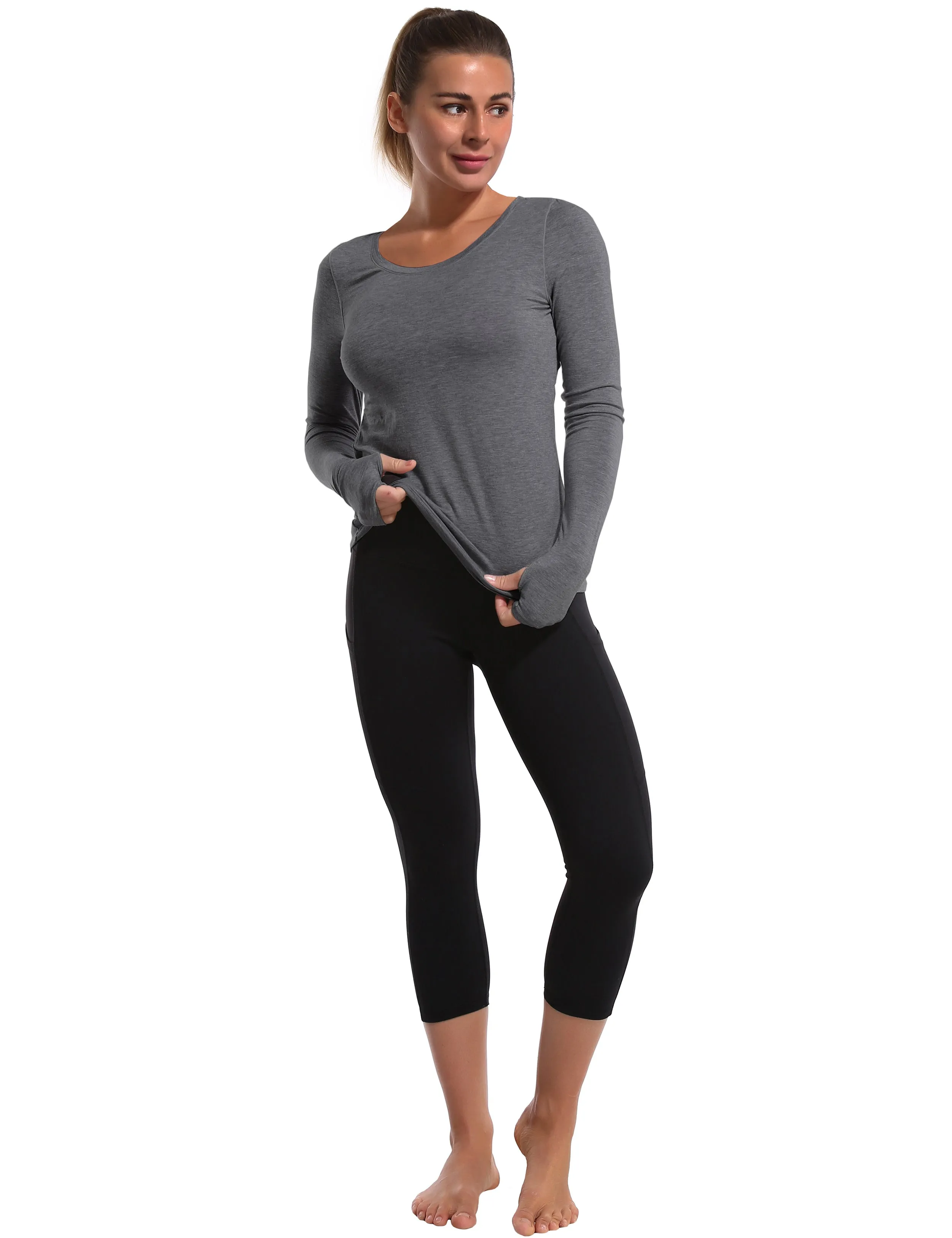 Open Back Long Sleeve Tops heathercharcoal