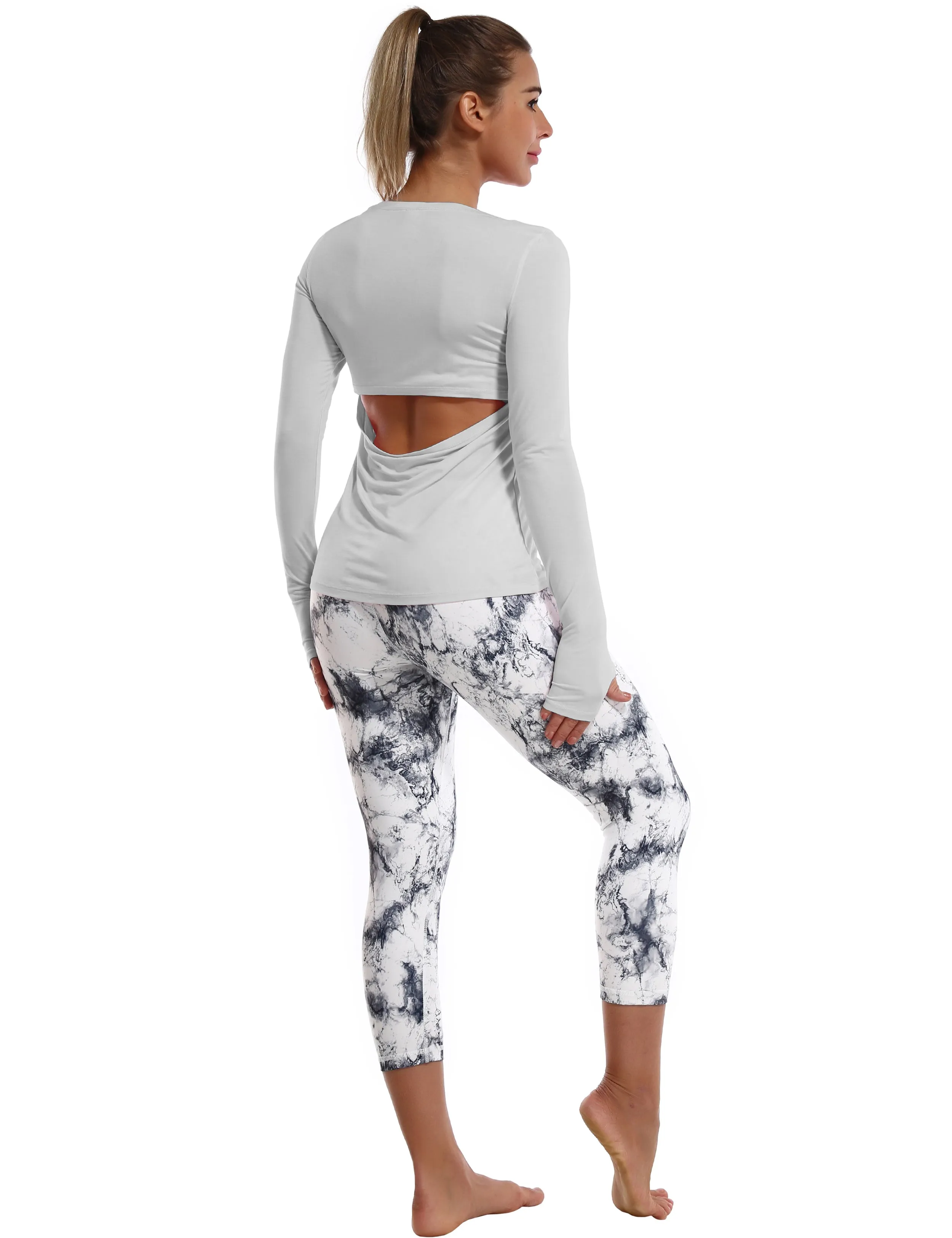 Open Back Long Sleeve Tops lightgray_Biking
