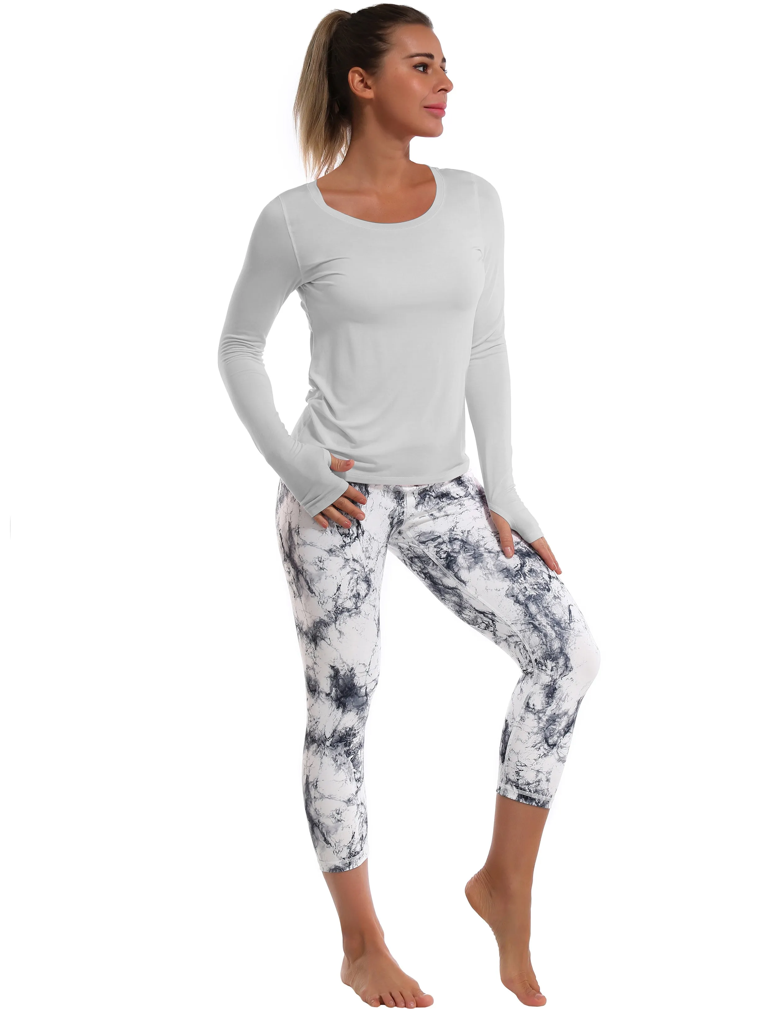 Open Back Long Sleeve Tops lightgray_Biking