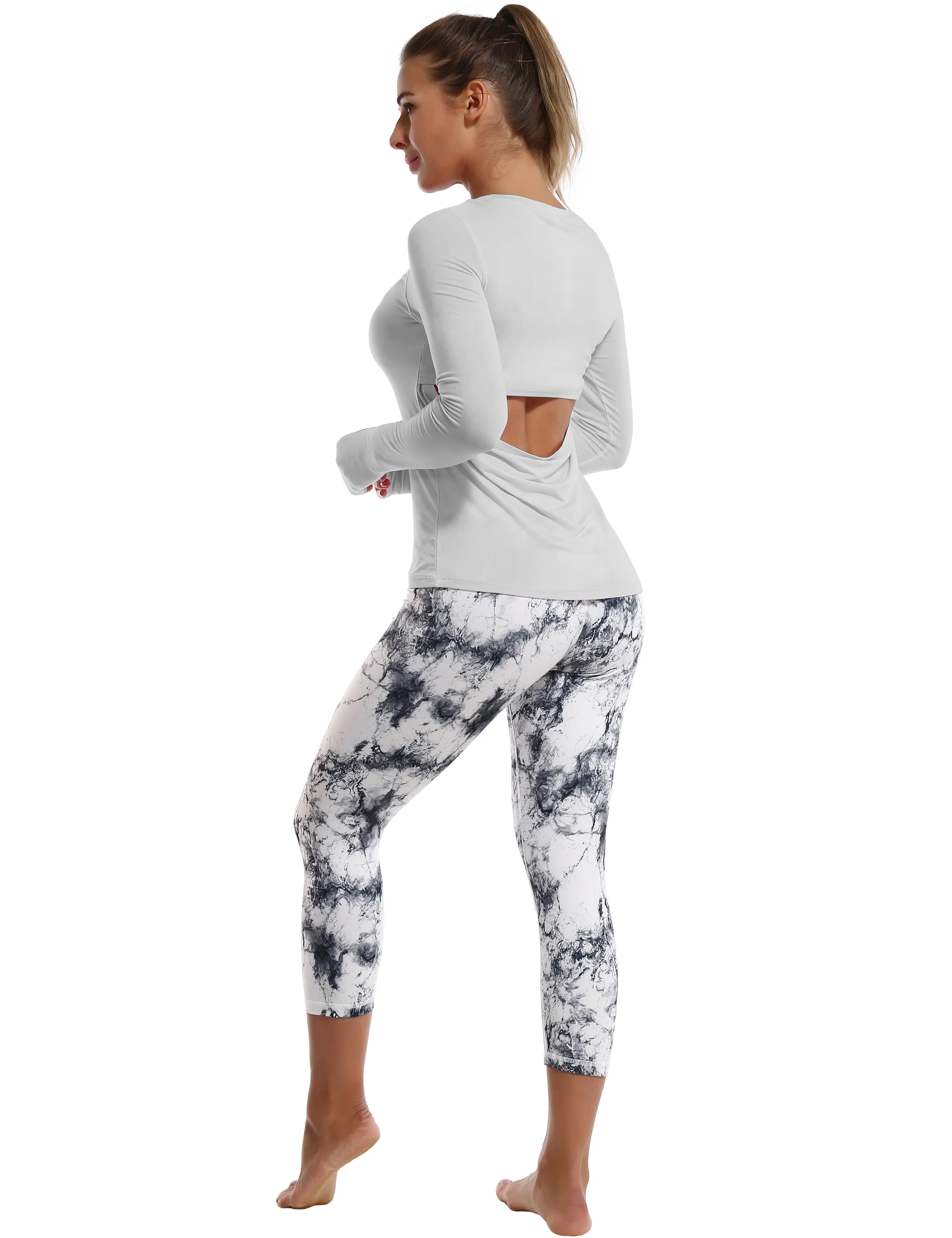 Open Back Long Sleeve Tops lightgray_Biking
