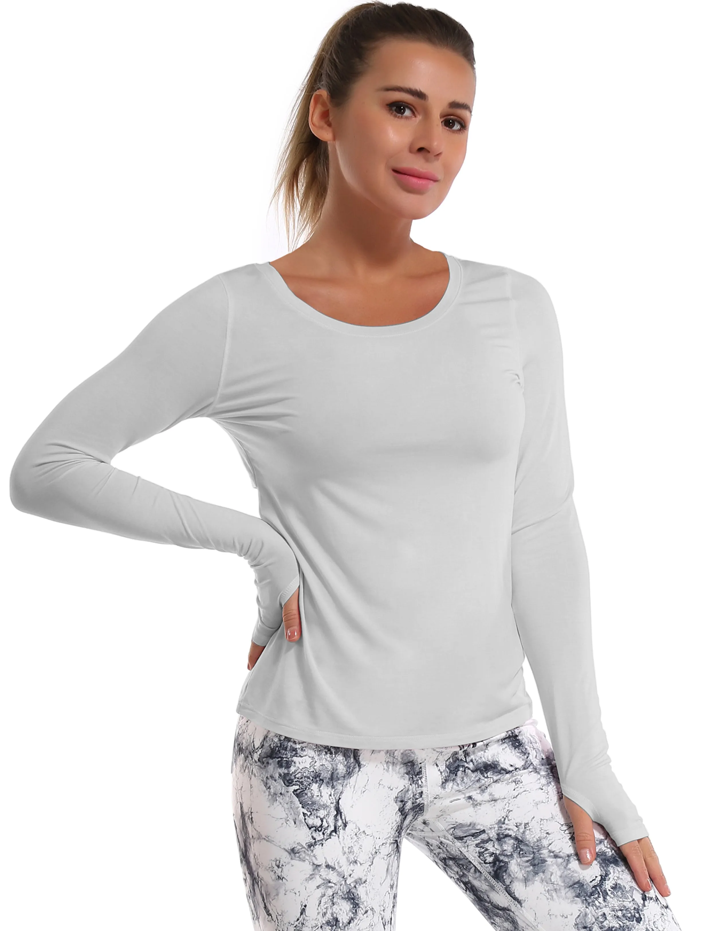 Open Back Long Sleeve Tops lightgray_Biking