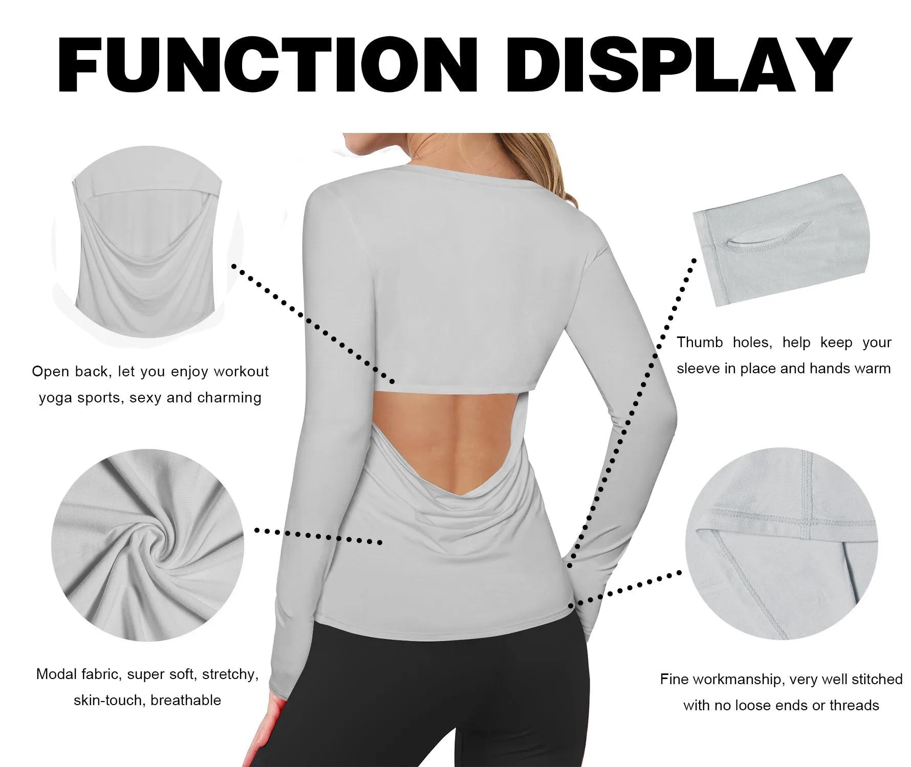 Open Back Long Sleeve Tops lightgray_Biking